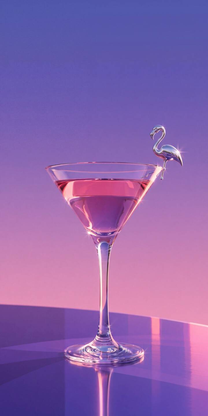 Vibrant pink liquid fills a sleek martini glass, elegantly adorned with a metallic silver flamingo figurine perched on the rim. This aesthetic 4K wallpaper with its shimmering gradient background creates a sophisticated atmosphere, making it a perfect wallpaper for iPhone. | pink aesthetic purple iphone wallpaper gradient mobile martini 4k wallpaper hd wallpaper cocktail flamingo Vibrant pink liquid fills a sleek martini glass, elegantly adorned with a metallic silver flamingo figurine perched on the rim. This aesthetic 4K wallpaper with its shimmering gradient background creates a sophisticated atmosphere, making it a perfect wallpaper for iPhone.
