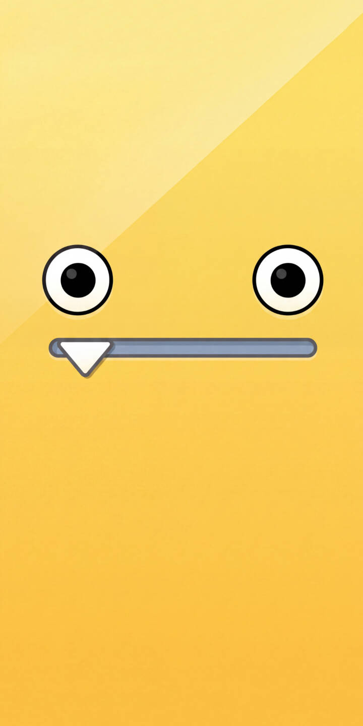 A cheerful yellow background highlights wide, simple eyes and a unique slider bar forming a mouth in this delightful 4K minimalist wallpaper, making it a perfect wallpaper for iPhone personalization. | aesthetic funny iphone simple minimalist wallpaper mobile 4k wallpaper hd wallpaper smiley face cute monster yellow character A cheerful yellow background highlights wide, simple eyes and a unique slider bar forming a mouth in this delightful 4K minimalist wallpaper, making it a perfect wallpaper for iPhone personalization.