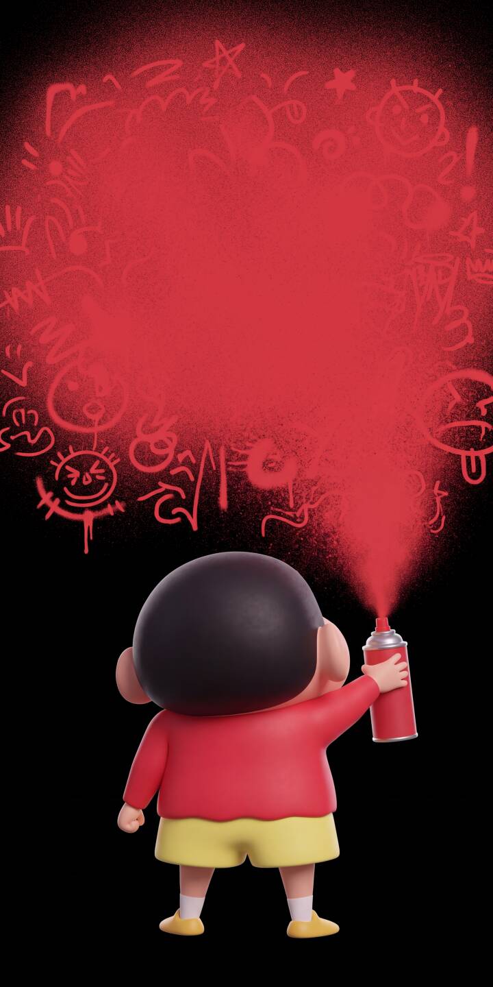Shin-chan mischievously creates vibrant red graffiti against a stark black background, holding his bright red spray can in this playful 4K wallpaper for iPhone. This unique Shin-chan wallpaper captures a fun, artistic moment perfect for your mobile screen. | anime iphone wallpaper shin-chan graffiti mobile crayon shin-chan 4k wallpaper hd wallpaper 3d render playful red spray paint Shin-chan mischievously creates vibrant red graffiti against a stark black background, holding his bright red spray can in this playful 4K wallpaper for iPhone. This unique Shin-chan wallpaper captures a fun, artistic moment perfect for your mobile screen.
