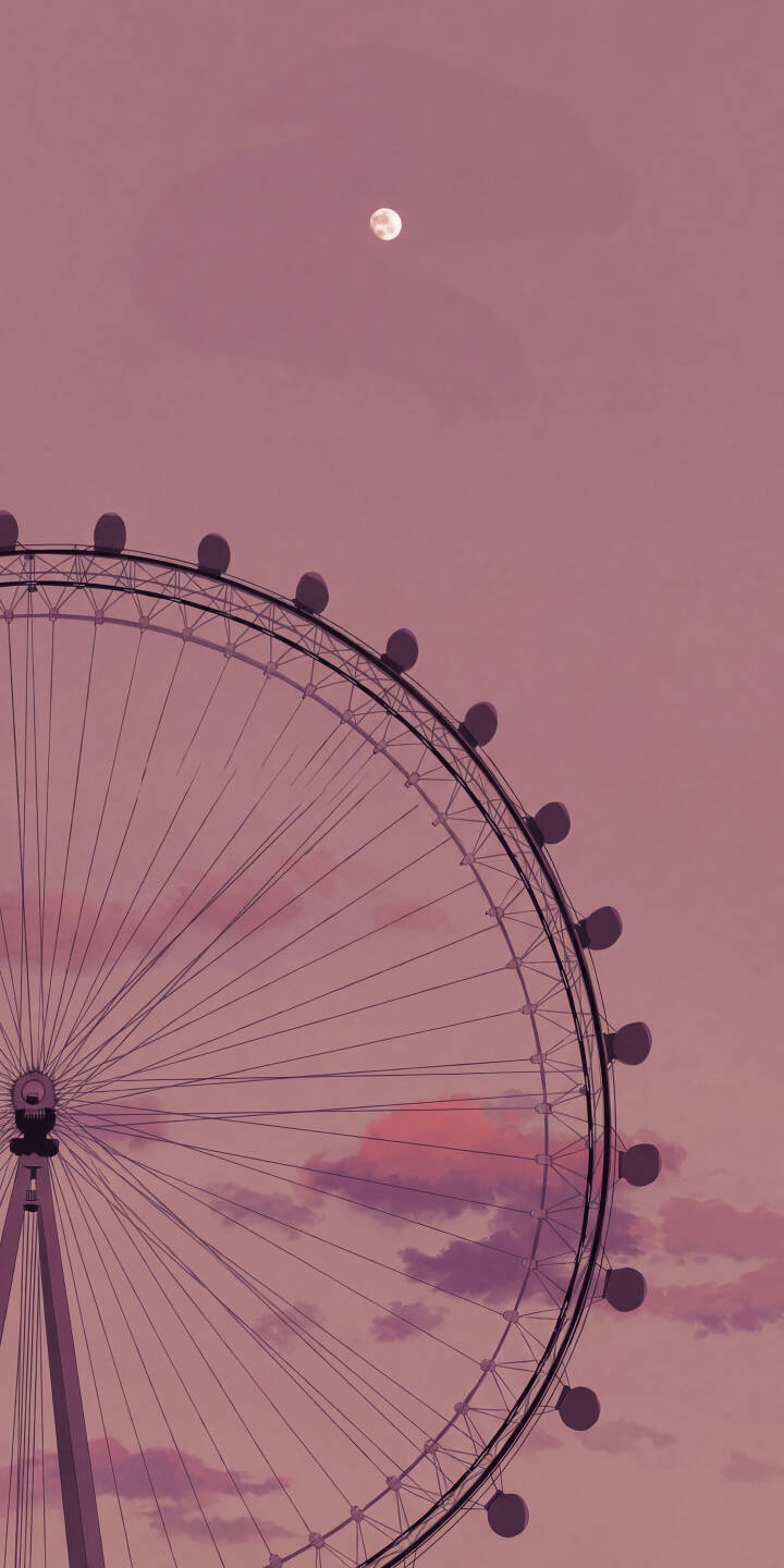 A luminous full moon hangs high above the intricate spokes of a grand Ferris wheel, bathed in the soft, romantic glow of a pink-hued sky. This mesmerizing 4K wallpaper offers an aesthetic and serene backdrop for any iPhone. | aesthetic purple moon iphone wallpaper pastel mobile 4k wallpaper hd wallpaper pink sky dreamy ferris wheel A luminous full moon hangs high above the intricate spokes of a grand Ferris wheel, bathed in the soft, romantic glow of a pink-hued sky. This mesmerizing 4K wallpaper offers an aesthetic and serene backdrop for any iPhone.