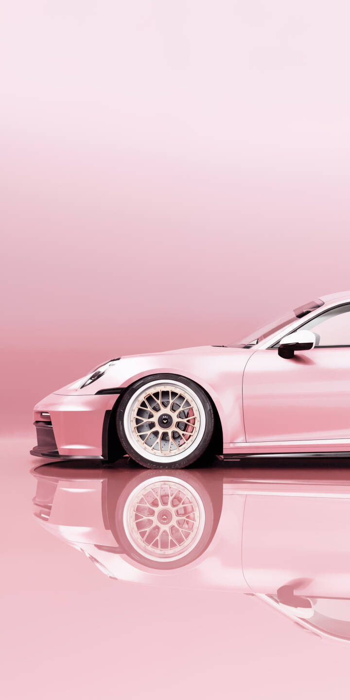 The gleaming rose gold finish of this stunning Porsche GT3 is perfectly mirrored on the polished pink floor in this aesthetic 4K wallpaper. A perfect wallpaper for iPhone, it showcases the car's sleek lines and custom gold wheels with vibrant precision. | aesthetic sports car iphone porsche luxury minimalist wallpaper mobile pink car 4k wallpaper hd wallpaper rose gold The gleaming rose gold finish of this stunning Porsche GT3 is perfectly mirrored on the polished pink floor in this aesthetic 4K wallpaper. A perfect wallpaper for iPhone, it showcases the car's sleek lines and custom gold wheels with vibrant precision.