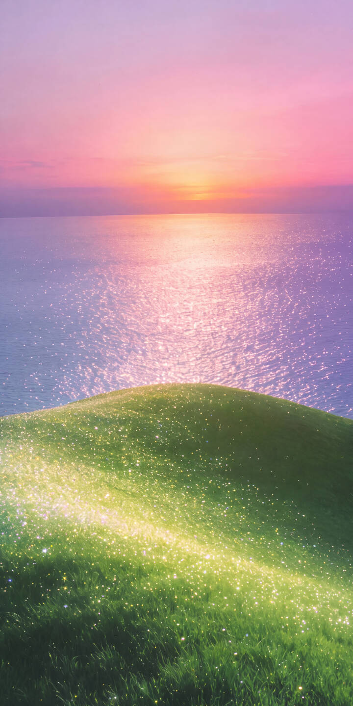 The shimmering green hillside, alive with sparkling light, leads down to a serene ocean under a breathtaking pastel sunset sky in this magical 4K wallpaper. This captivating landscape wallpaper is perfect for enhancing your iPhone screen. | aesthetic landscape iphone nature wallpaper pastel mobile 4k wallpaper hd wallpaper dreamy ocean sunset sparkling hill The shimmering green hillside, alive with sparkling light, leads down to a serene ocean under a breathtaking pastel sunset sky in this magical 4K wallpaper. This captivating landscape wallpaper is perfect for enhancing your iPhone screen.
