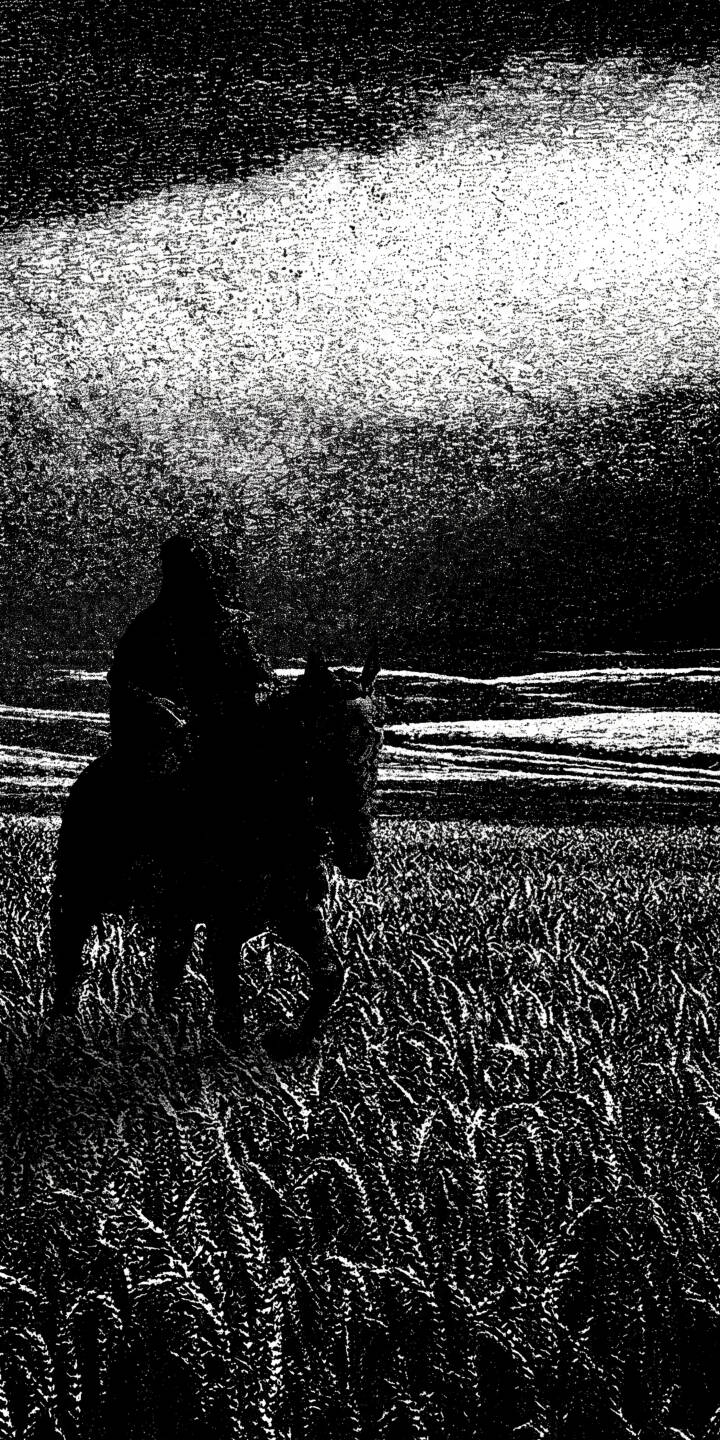 A stark black silhouette of a rider on horseback emerges from a textured field of wheat under a dramatic, contrasting sky in this captivating 4K wallpaper for iPhone. This unique, moody wallpaper perfectly blends dark tones with intricate detail for a compelling look. | field dark rider horse iphone wallpaper black and white mobile 4k wallpaper hd wallpaper monochrome textured A stark black silhouette of a rider on horseback emerges from a textured field of wheat under a dramatic, contrasting sky in this captivating 4K wallpaper for iPhone. This unique, moody wallpaper perfectly blends dark tones with intricate detail for a compelling look.