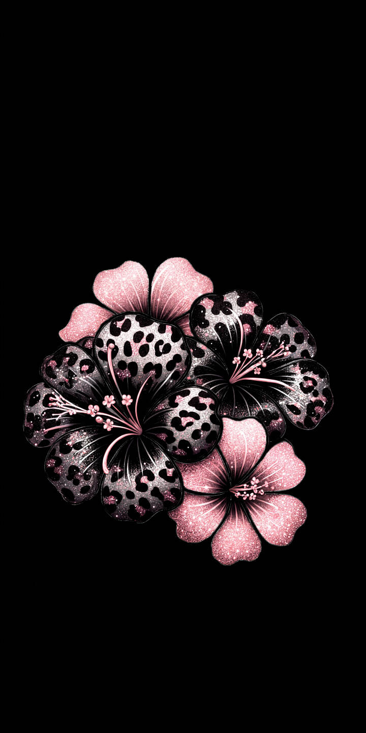 Sparkling pink glitter and bold leopard print petals form a luxurious floral cluster against a dark black background in this captivating 4K wallpaper. This stunning wallpaper for iPhone users blends elegance with a touch of wild style. | pink aesthetic flowers iphone wallpaper mobile floral 4k wallpaper hd wallpaper leopard print glitter glamorous Sparkling pink glitter and bold leopard print petals form a luxurious floral cluster against a dark black background in this captivating 4K wallpaper. This stunning wallpaper for iPhone users blends elegance with a touch of wild style.