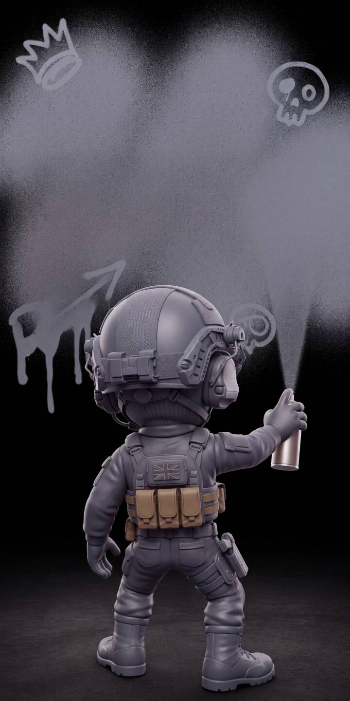 A stylized tactical commando spray paints a crown and skull on a dark wall in this striking monochrome 4K wallpaper. This unique wallpaper, featuring a Union Jack patch on the character's vest, is a perfect find for iPhone personalization. | skull iphone wallpaper soldier graffiti mobile 4k wallpaper hd wallpaper monochrome tactical urban art A stylized tactical commando spray paints a crown and skull on a dark wall in this striking monochrome 4K wallpaper. This unique wallpaper, featuring a Union Jack patch on the character's vest, is a perfect find for iPhone personalization.