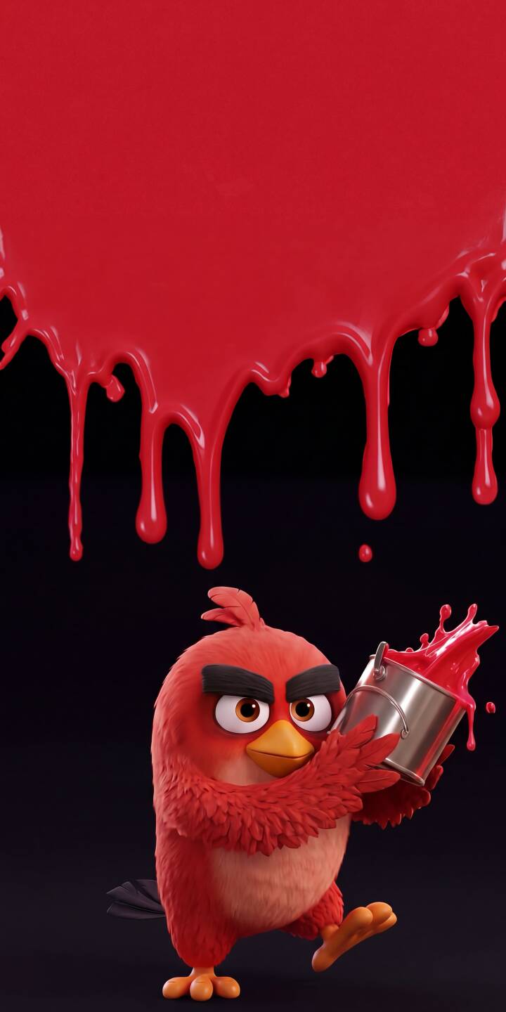 Vibrant red paint drips menacingly from the top as the iconic Red, from Angry Birds, holds a splashing bucket of crimson paint in this dynamic 4K wallpaper. This makes it an ideal wallpaper for iPhone users who love a touch of rebellious charm. | cartoon iphone angry birds wallpaper vibrant gaming character mobile 4k wallpaper hd wallpaper red bird paint splash Vibrant red paint drips menacingly from the top as the iconic Red, from Angry Birds, holds a splashing bucket of crimson paint in this dynamic 4K wallpaper. This makes it an ideal wallpaper for iPhone users who love a touch of rebellious charm.