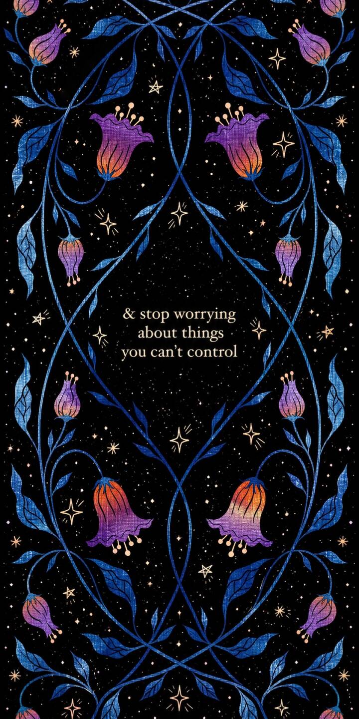 Vibrant purple and orange bell-shaped flowers intertwine with intricate blue vines against a sparkling dark, starry background in this striking 4K wallpaper. Featuring an empowering quote about letting go of control, this beautiful floral wallpaper makes an inspiring choice for your iPhone. | aesthetic quote motivational iphone stars wallpaper mobile floral 4k wallpaper hd wallpaper celestial dark background Vibrant purple and orange bell-shaped flowers intertwine with intricate blue vines against a sparkling dark, starry background in this striking 4K wallpaper. Featuring an empowering quote about letting go of control, this beautiful floral wallpaper makes an inspiring choice for your iPhone.