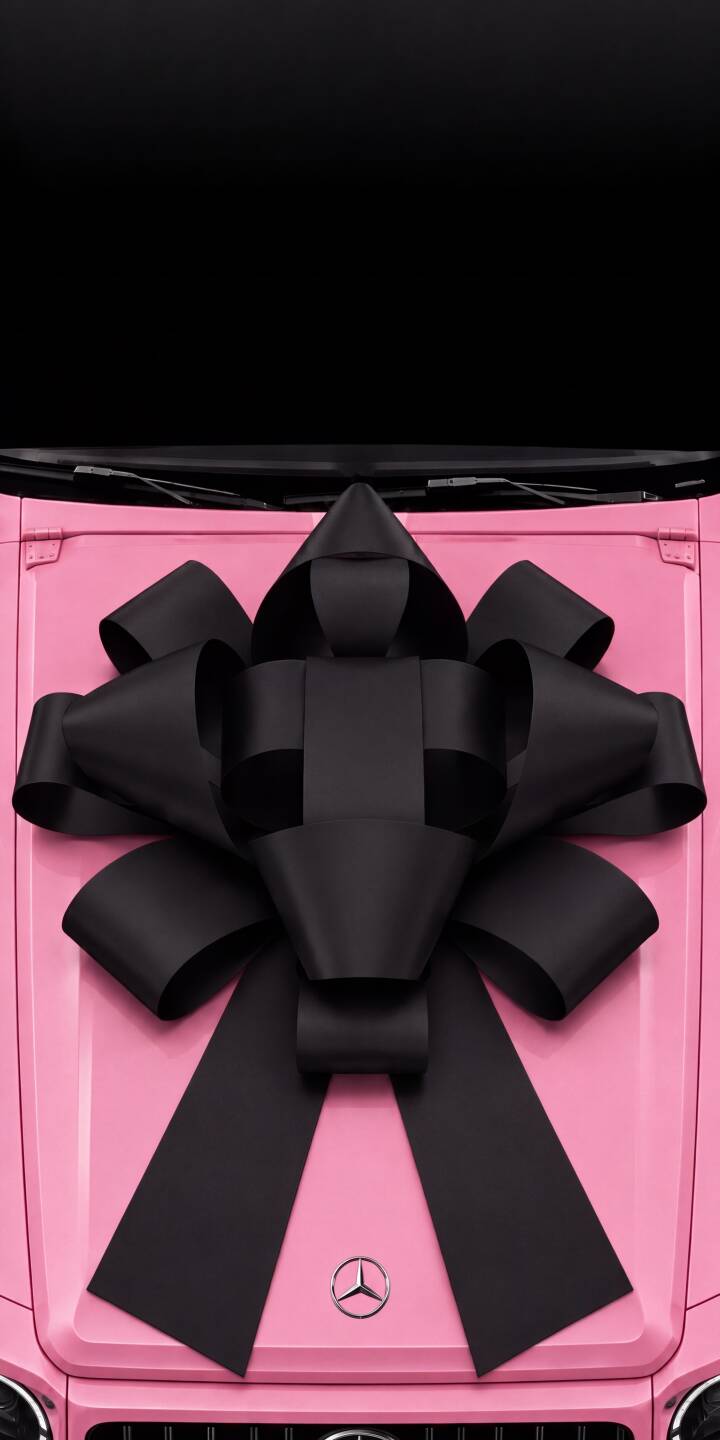 A striking black gift bow elegantly crowns the hood of a vibrant pink Mercedes-Benz G-Wagen in this luxurious 4K wallpaper. This high-resolution image offers a unique automotive aesthetic, a perfect wallpaper for iPhone users. | pink aesthetic iphone mercedes wallpaper mobile luxury car 4k wallpaper hd wallpaper gift g-wagen black bow A striking black gift bow elegantly crowns the hood of a vibrant pink Mercedes-Benz G-Wagen in this luxurious 4K wallpaper. This high-resolution image offers a unique automotive aesthetic, a perfect wallpaper for iPhone users.