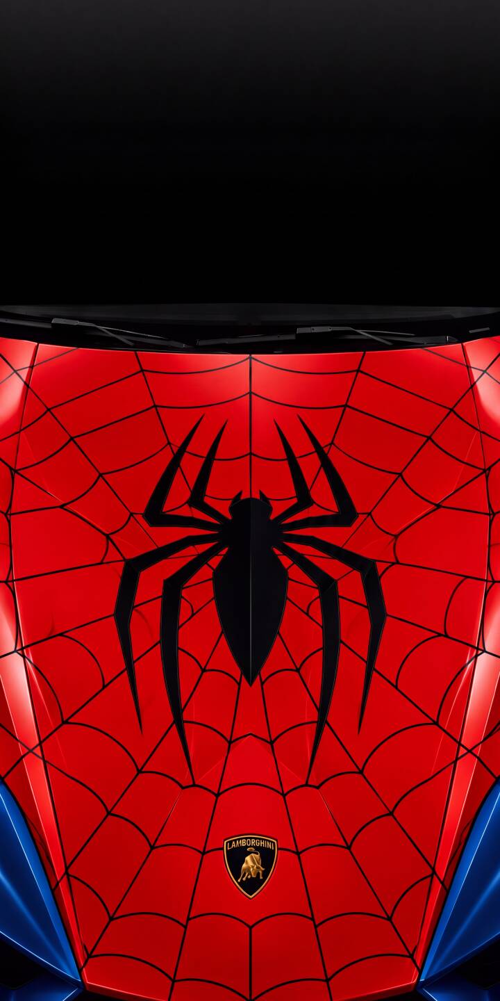A striking black Spider-Man web design dominates the vibrant red hood of this Lamborghini supercar, featuring the iconic hero's symbol prominently over the luxury car's emblem in stunning 4K resolution. This is a perfect wallpaper for iPhone users who love both superheroes and supercars. | marvel iphone lamborghini supercar wallpaper mobile red car 4k wallpaper hd wallpaper spiderweb custom car spider-man A striking black Spider-Man web design dominates the vibrant red hood of this Lamborghini supercar, featuring the iconic hero's symbol prominently over the luxury car's emblem in stunning 4K resolution. This is a perfect wallpaper for iPhone users who love both superheroes and supercars.