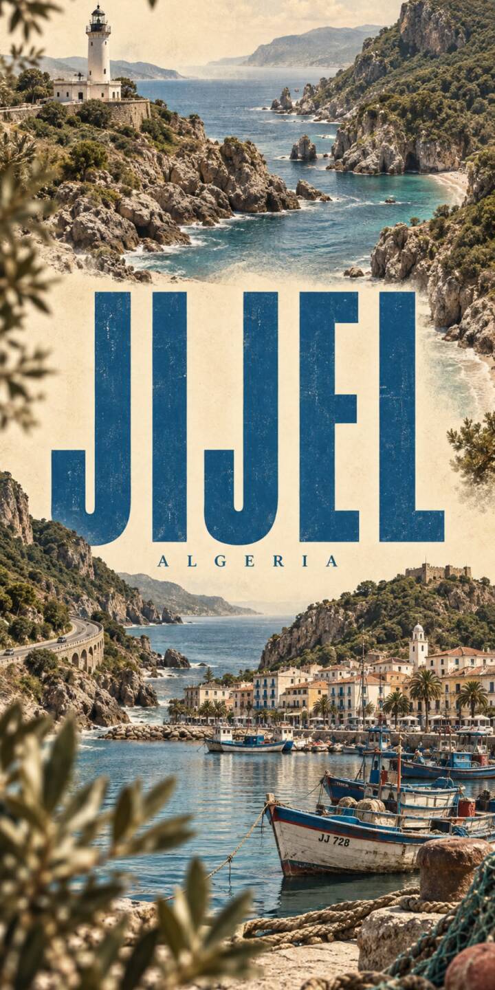 The vibrant blue waters of Jijel's picturesque coast frame a charming harbor filled with fishing boats, beneath the iconic vintage-style "JIJEL ALGERIA" text in this stunning 4K wallpaper. This captivating landscape wallpaper is a perfect choice for iPhone users seeking a touch of Algerian beauty. | harbor travel lighthouse iphone wallpaper mobile 4k wallpaper hd wallpaper coastal scenic algeria jijel The vibrant blue waters of Jijel's picturesque coast frame a charming harbor filled with fishing boats, beneath the iconic vintage-style "JIJEL ALGERIA" text in this stunning 4K wallpaper. This captivating landscape wallpaper is a perfect choice for iPhone users seeking a touch of Algerian beauty.