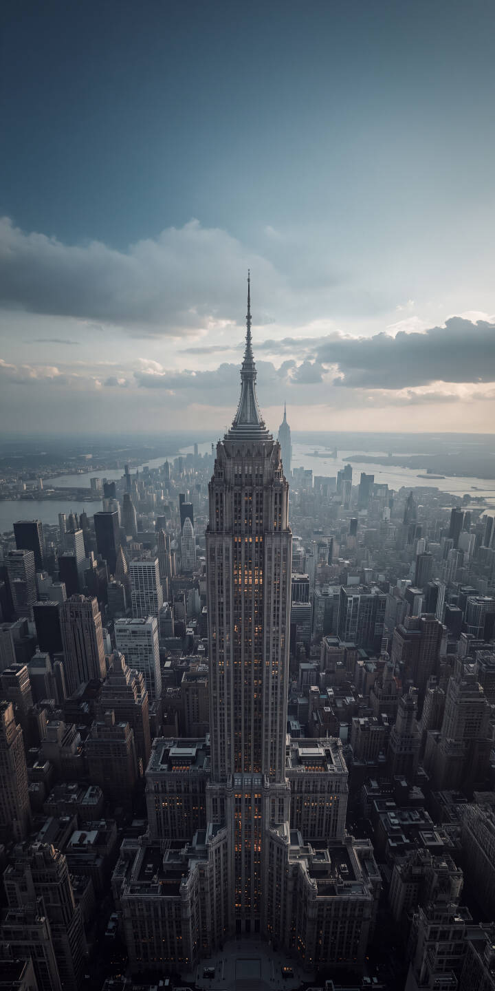 The iconic Empire State Building soars majestically above the sprawling New York City skyline, captured in this dramatic 4K wallpaper. This stunning aerial wallpaper, with its moody cloud cover and visible internal lights, is a perfect addition for any iPhone. | skyscraper empire state building architecture iphone wallpaper mobile new york city nyc 4k wallpaper hd wallpaper cityscape iconic The iconic Empire State Building soars majestically above the sprawling New York City skyline, captured in this dramatic 4K wallpaper. This stunning aerial wallpaper, with its moody cloud cover and visible internal lights, is a perfect addition for any iPhone.