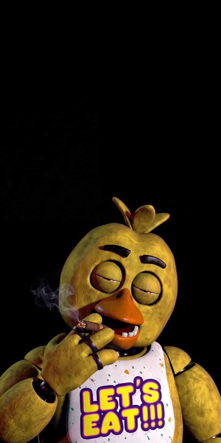Wisps of smoke curl around Chica's detailed cigar as her eyes are closed in a chill pose, making this 4K wallpaper a unique find for any iPhone. | dark cigar iphone wallpaper fnaf smoking mobile 4k wallpaper hd wallpaper animatronic chica five nights at freddys Wisps of smoke curl around Chica's detailed cigar as her eyes are closed in a chill pose, making this 4K wallpaper a unique find for any iPhone.