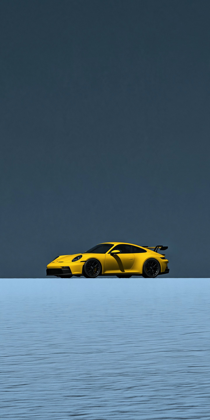 A yellow sports car against a deep blue minimalist background. | car sportscar live wallpaper automotive yellowcar A yellow sports car against a deep blue minimalist background.