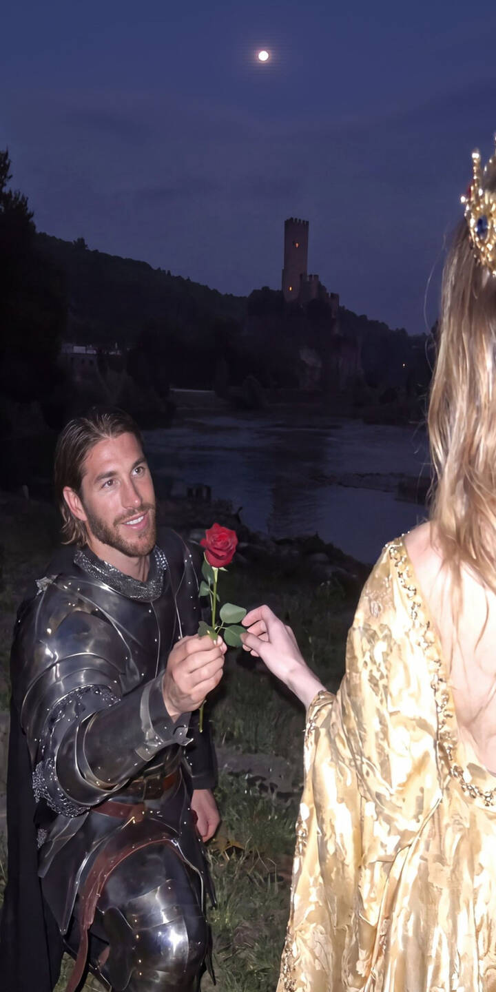 Sergio Ramos, clad in gleaming medieval armor, kneels gracefully to offer a solitary red rose, with a moonlit castle looming in the distance in this enchanting 4K wallpaper. This romantic knight wallpaper is perfect for your iPhone screen, capturing a fairytale moment. | rose knight medieval iphone wallpaper mobile sergio ramos romance 4k wallpaper hd wallpaper fairytale moonlit Sergio Ramos, clad in gleaming medieval armor, kneels gracefully to offer a solitary red rose, with a moonlit castle looming in the distance in this enchanting 4K wallpaper. This romantic knight wallpaper is perfect for your iPhone screen, capturing a fairytale moment.