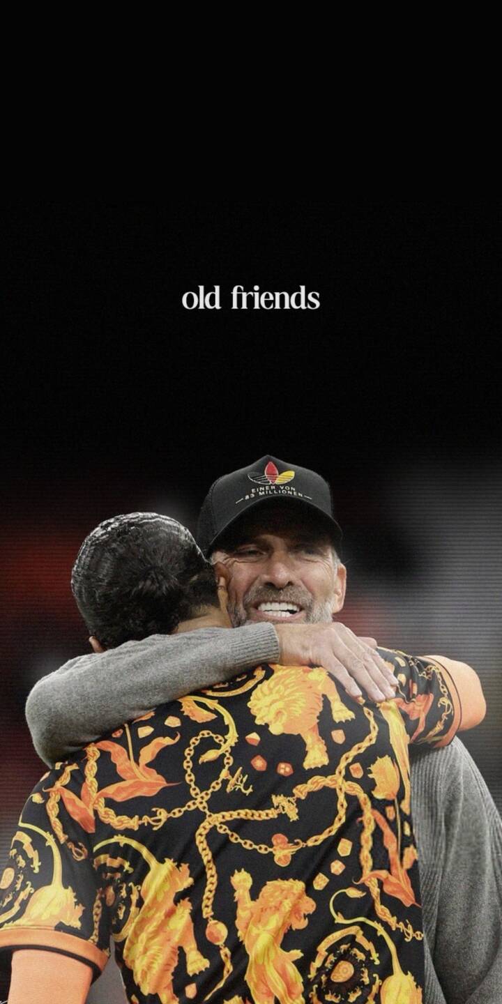 Jurgen Klopp's infectious smile beams as he shares a heartfelt hug with an old friend in this touching 4K wallpaper. This emotional scene, featuring a vibrant gold patterned shirt and the iconic 'old friends' text, makes a perfect wallpaper for iPhone. | sports football hug iphone wallpaper mobile emotional 4k wallpaper hd wallpaper jurgen klopp klopp old friends Jurgen Klopp's infectious smile beams as he shares a heartfelt hug with an old friend in this touching 4K wallpaper. This emotional scene, featuring a vibrant gold patterned shirt and the iconic 'old friends' text, makes a perfect wallpaper for iPhone.
