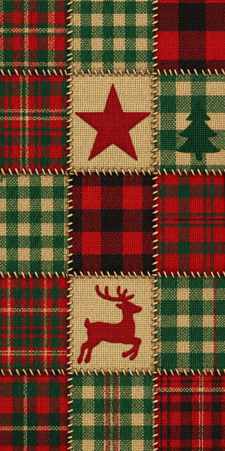 Cozy red and green plaid squares are stitched together with burlap-textured patches depicting a festive red star, Christmas tree, and a leaping reindeer in this charming 4K holiday wallpaper. This rustic patchwork design creates a warm and inviting wallpaper for your iPhone. | plaid christmas iphone cozy wallpaper holiday mobile 4k wallpaper hd wallpaper festive rustic patchwork Cozy red and green plaid squares are stitched together with burlap-textured patches depicting a festive red star, Christmas tree, and a leaping reindeer in this charming 4K holiday wallpaper. This rustic patchwork design creates a warm and inviting wallpaper for your iPhone.