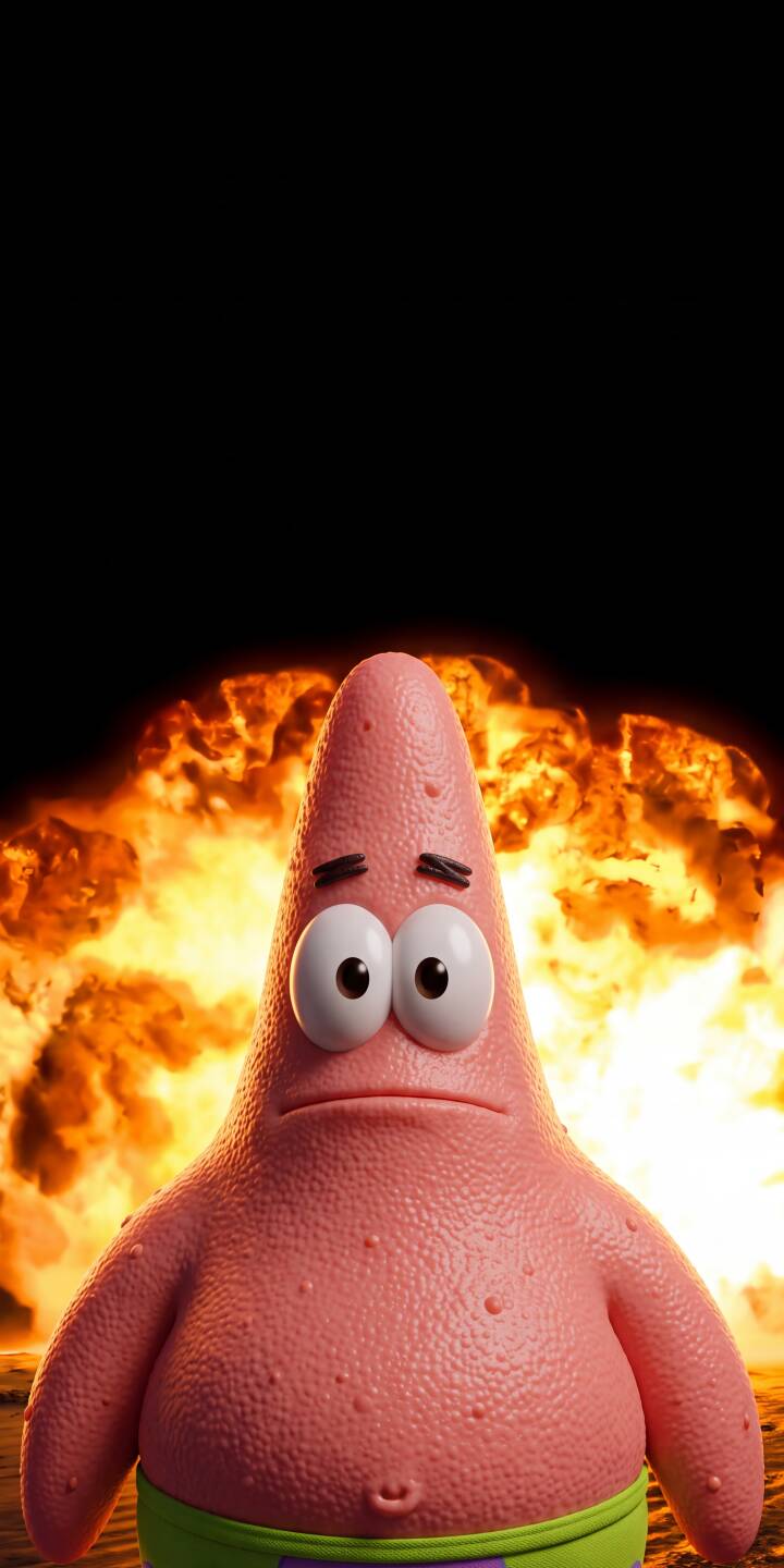 A massive, fiery orange explosion erupts behind a wide-eyed Patrick Star, who appears comically distressed in this stunning 4K wallpaper — the perfect Spongebob wallpaper for your iPhone. | cartoon meme funny spongebob explosion bikini bottom iphone wallpaper patrick star mobile 4k wallpaper hd wallpaper A massive, fiery orange explosion erupts behind a wide-eyed Patrick Star, who appears comically distressed in this stunning 4K wallpaper — the perfect Spongebob wallpaper for your iPhone.