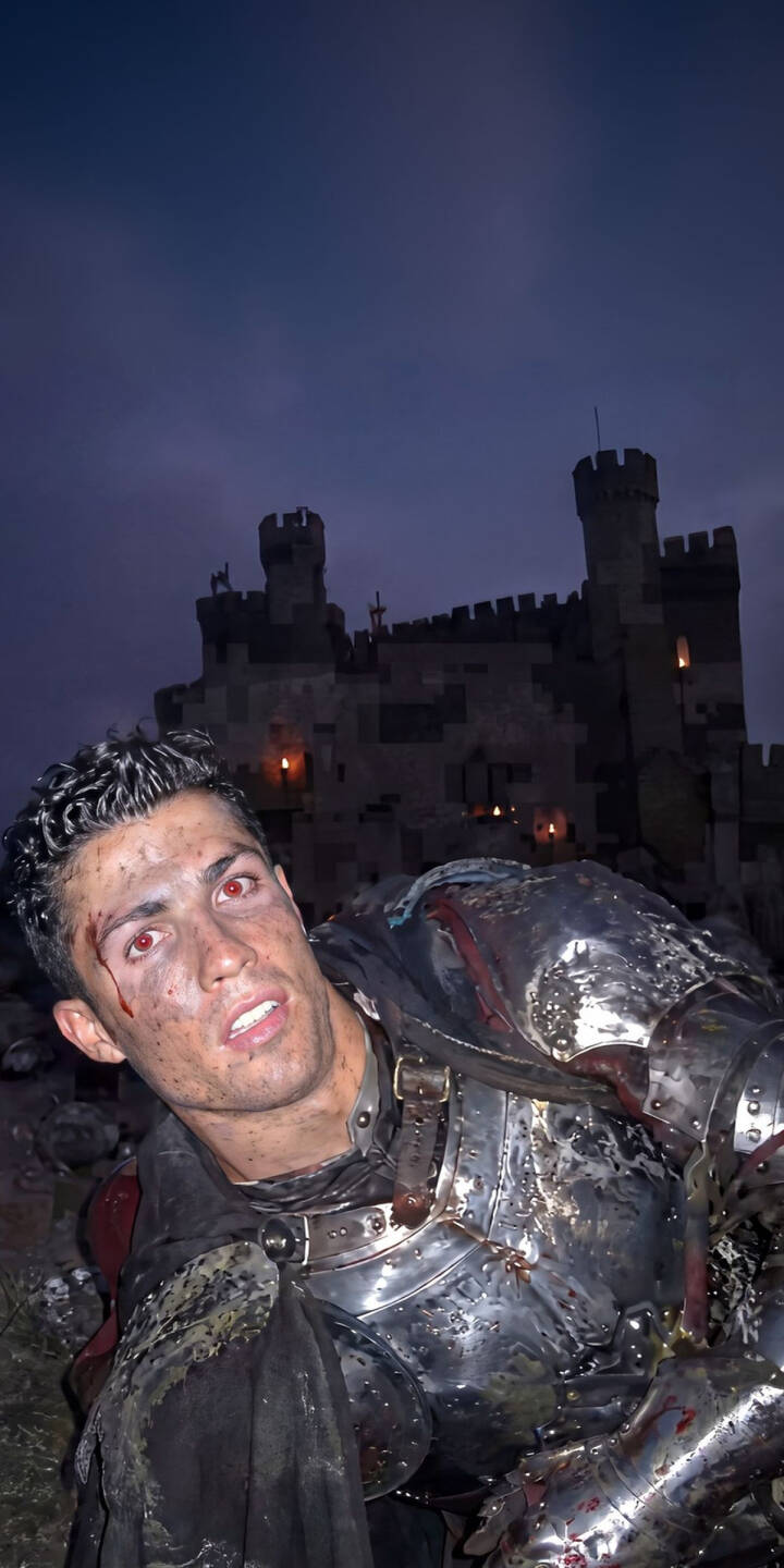 With piercing red eyes and a dirt-streaked face, Cristiano Ronaldo stands as a battle-worn knight in this immersive 4K wallpaper, perfect as a fantasy wallpaper for your iPhone. | knight medieval iphone ronaldo fantasy wallpaper cristiano ronaldo mobile 4k wallpaper hd wallpaper dark aesthetic epic With piercing red eyes and a dirt-streaked face, Cristiano Ronaldo stands as a battle-worn knight in this immersive 4K wallpaper, perfect as a fantasy wallpaper for your iPhone.