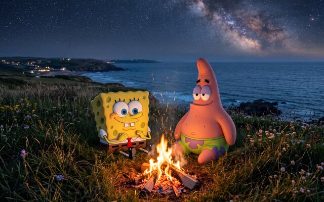 SpongeBob Patrick Campfire Wallpaper