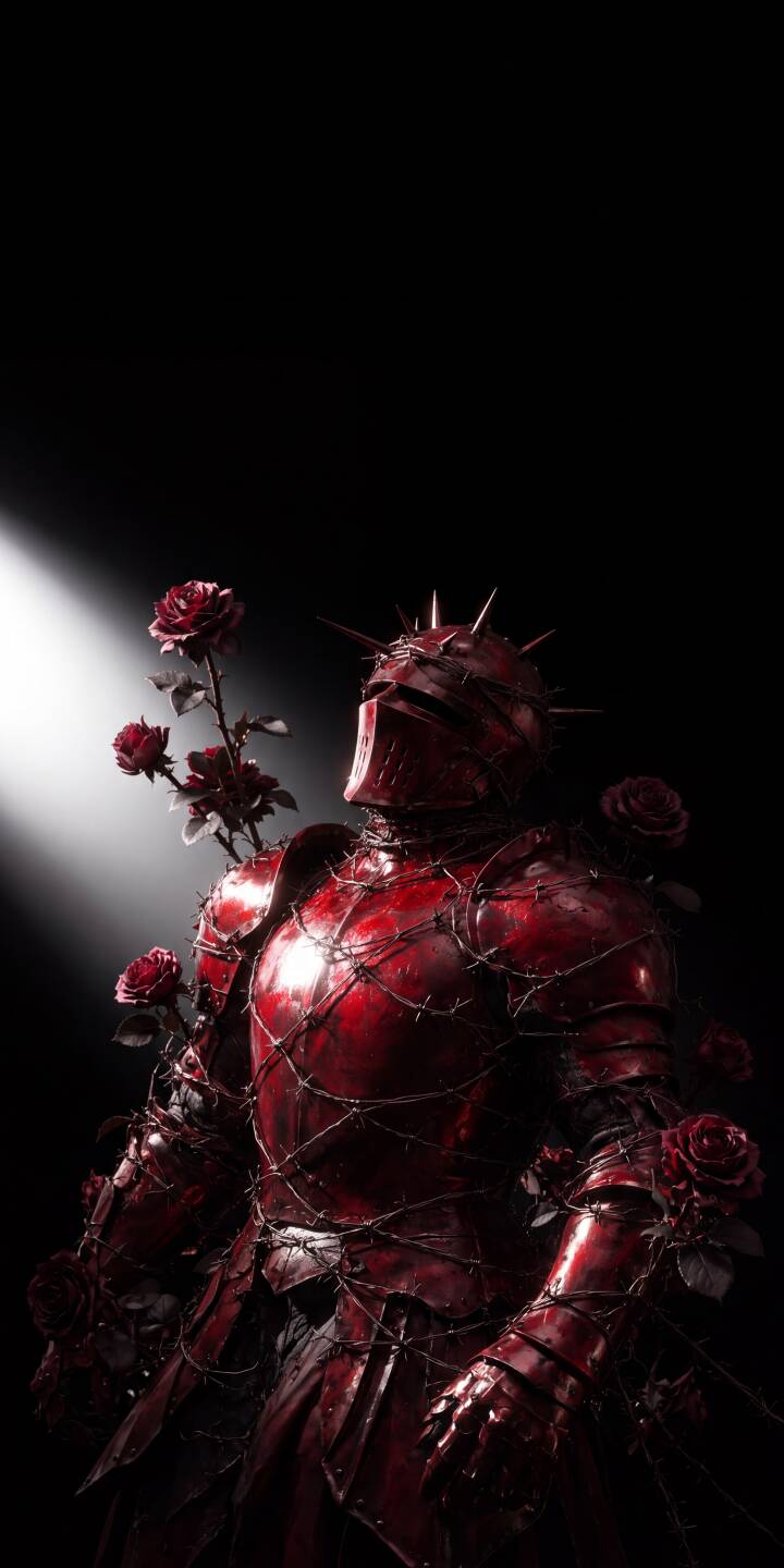 Deep red armor, intricately wrapped in barbed thorns and dark, blooming roses, creates a striking and dramatic visual in this captivating 4K wallpaper. This unique gothic knight wallpaper is an ideal choice for personalizing your iPhone. | armor gothic knight iphone wallpaper mobile roses 4k wallpaper hd wallpaper thorns dark fantasy red knight Deep red armor, intricately wrapped in barbed thorns and dark, blooming roses, creates a striking and dramatic visual in this captivating 4K wallpaper. This unique gothic knight wallpaper is an ideal choice for personalizing your iPhone.
