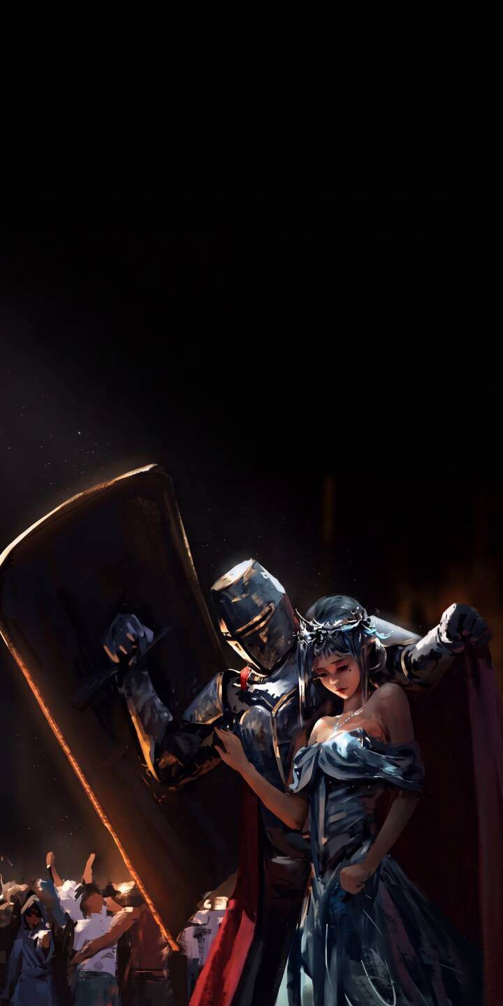 A valiant knight in shining armor protectively shields a solemn lady wearing a thorny crown, holding a large dark shield in this dramatic 4K wallpaper for iPhone. This epic scene with its muted tones and a distant crowd makes for a powerful mobile wallpaper. | armor knight medieval iphone fantasy lady wallpaper mobile 4k wallpaper hd wallpaper dramatic protector A valiant knight in shining armor protectively shields a solemn lady wearing a thorny crown, holding a large dark shield in this dramatic 4K wallpaper for iPhone. This epic scene with its muted tones and a distant crowd makes for a powerful mobile wallpaper.