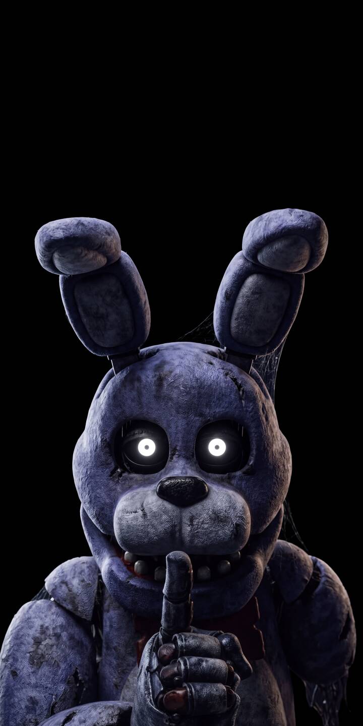 With a chilling shush and glowing white eyes, the worn purple animatronic Bonnie stares out from the darkness in this terrifying 4K wallpaper. This unsettling Five Nights at Freddy's image makes a perfect wallpaper for iPhone users. | dark creepy iphone wallpaper fnaf horror mobile 4k wallpaper hd wallpaper animatronic bonnie five nights at freddys With a chilling shush and glowing white eyes, the worn purple animatronic Bonnie stares out from the darkness in this terrifying 4K wallpaper. This unsettling Five Nights at Freddy's image makes a perfect wallpaper for iPhone users.