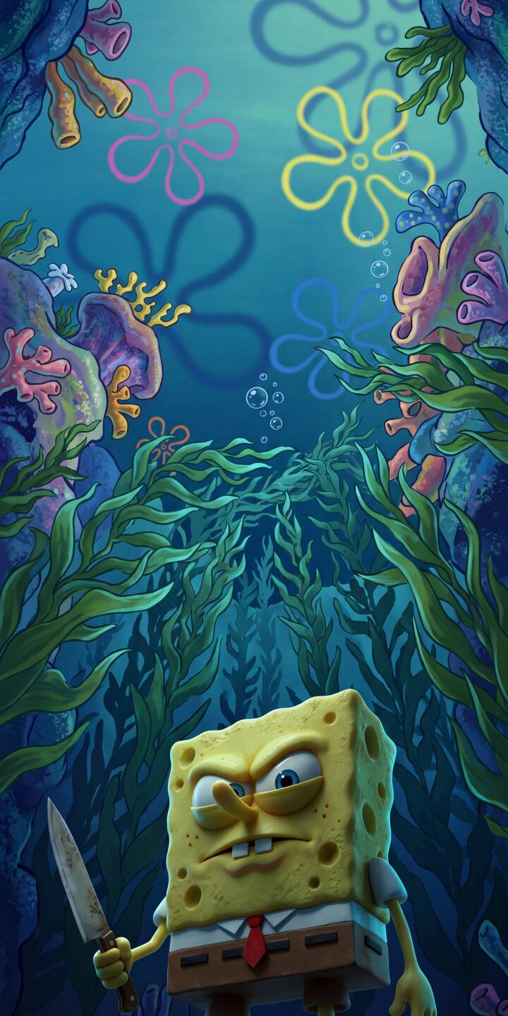 Spongebob Squarepants glares menacingly, clutching a bloody knife in this striking 4K wallpaper, showcasing his unexpected dark side amidst the vibrant kelp forest. This unique wallpaper for iPhone is a must-have for fans looking for a bold and unconventional display. | cartoon aesthetic spongebob knife iphone wallpaper mobile spongebob squarepants 4k wallpaper hd wallpaper dark humor angry spongebob Spongebob Squarepants glares menacingly, clutching a bloody knife in this striking 4K wallpaper, showcasing his unexpected dark side amidst the vibrant kelp forest. This unique wallpaper for iPhone is a must-have for fans looking for a bold and unconventional display.