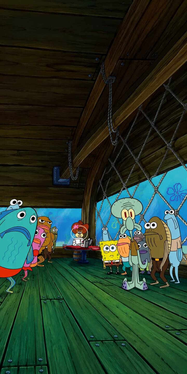 Sandy Cheeks sits at a small table, demonstrating something to a crowd that includes SpongeBob and Squidward, all captured in this vibrant 4K wallpaper. This charming underwater scene makes a perfect animated wallpaper for your iPhone. | cartoon spongebob underwater squidward iphone wallpaper animation mobile 4k wallpaper hd wallpaper nickelodeon sandy cheeks Sandy Cheeks sits at a small table, demonstrating something to a crowd that includes SpongeBob and Squidward, all captured in this vibrant 4K wallpaper. This charming underwater scene makes a perfect animated wallpaper for your iPhone.