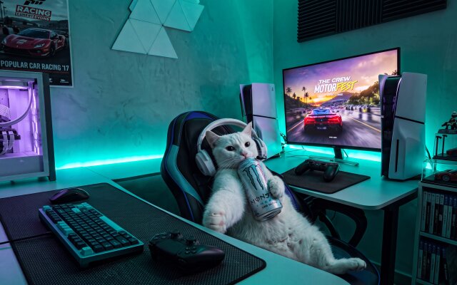 Gamer Cat Setup MacOS Wallpaper