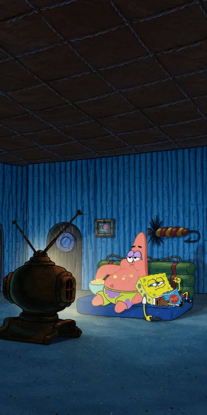Patrick munches on popcorn while Spongebob reads a comic, both relaxing in a dimly lit room watching an old TV in this charming 4K wallpaper. This cozy cartoon moment makes for an excellent iPhone wallpaper. | cartoon spongebob patrick bikini bottom iphone tv cozy wallpaper animation mobile 4k wallpaper hd wallpaper Patrick munches on popcorn while Spongebob reads a comic, both relaxing in a dimly lit room watching an old TV in this charming 4K wallpaper. This cozy cartoon moment makes for an excellent iPhone wallpaper.