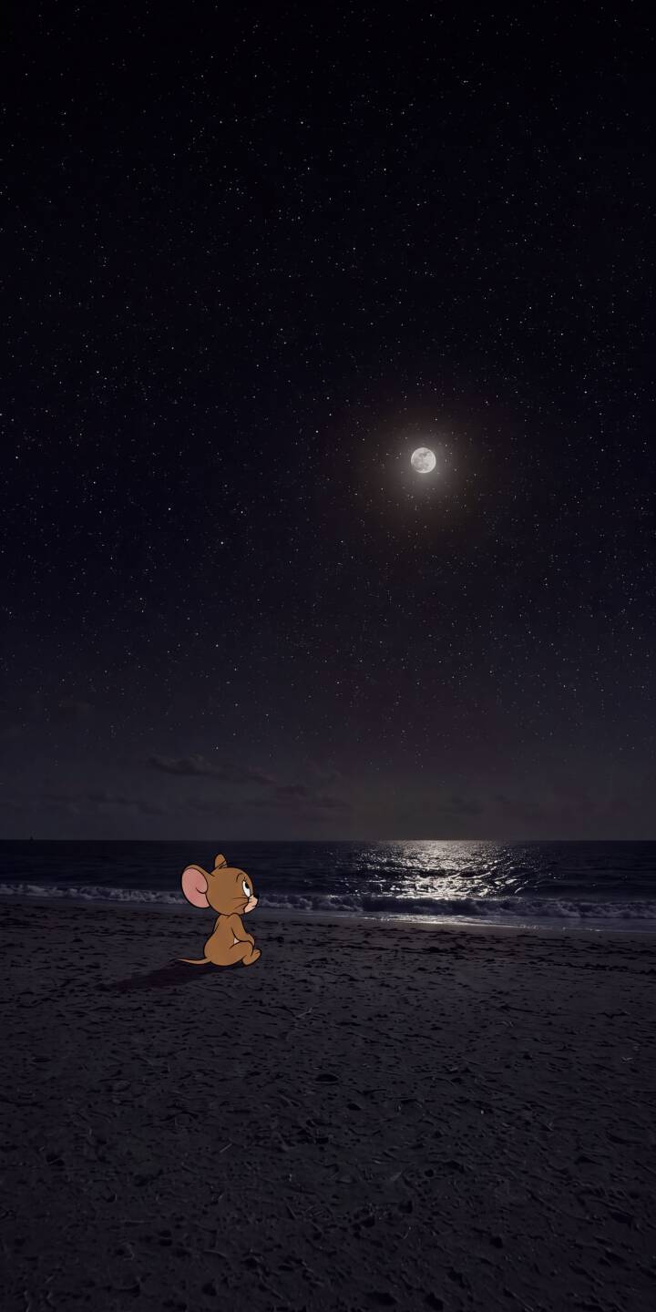 Jerry Mouse gazes thoughtfully at the bright full moon, its silvery light reflecting across the serene ocean in this stunning 4K wallpaper. This enchanting night scene makes a peaceful mobile wallpaper for iPhone, perfect for fans of classic cartoons. | cartoon beach night sky iphone tom and jerry jerry wallpaper mobile 4k wallpaper hd wallpaper moonlit jerry mouse Jerry Mouse gazes thoughtfully at the bright full moon, its silvery light reflecting across the serene ocean in this stunning 4K wallpaper. This enchanting night scene makes a peaceful mobile wallpaper for iPhone, perfect for fans of classic cartoons.