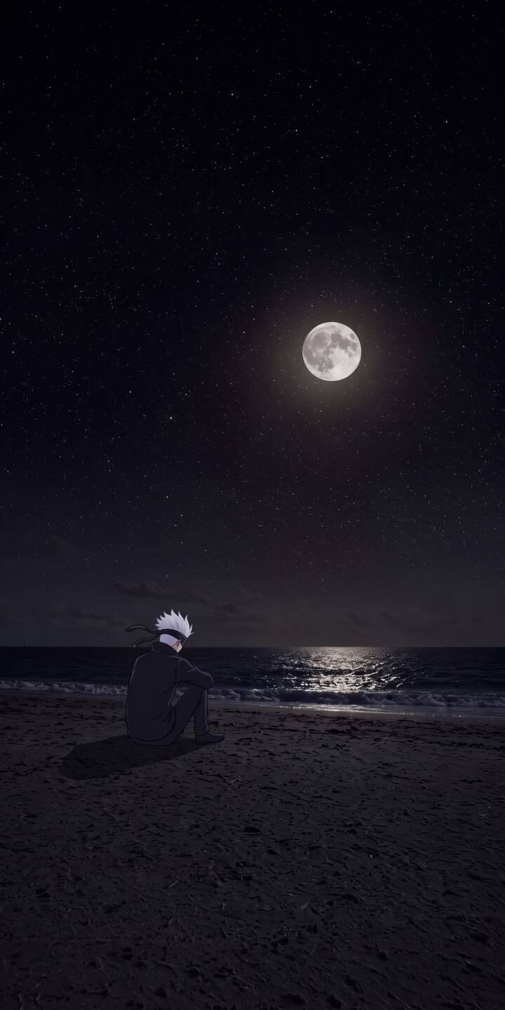 A radiant full moon casts a serene glow over Gojo Satoru as he sits contemplating the ocean waves in this captivating 4K wallpaper; a peaceful scene perfect as an iPhone wallpaper. | aesthetic night moon iphone stars wallpaper gojo mobile 4k wallpaper hd wallpaper jujutsu kaisen satoru gojo A radiant full moon casts a serene glow over Gojo Satoru as he sits contemplating the ocean waves in this captivating 4K wallpaper; a peaceful scene perfect as an iPhone wallpaper.