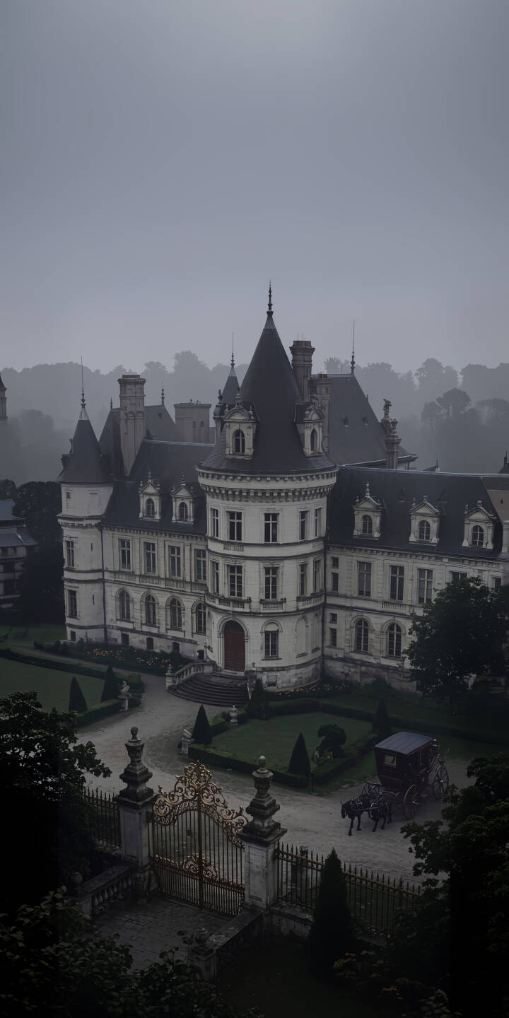 A thick fog shrouds the elegant turrets and ornate golden gate of this grand chateau, creating a mysterious and captivating scene in this stunning 4K wallpaper. This evocative gothic-style wallpaper, complete with a horse-drawn carriage in the foreground, is perfect for your iPhone. | architecture gothic castle iphone vintage wallpaper garden mobile 4k wallpaper hd wallpaper misty chateau A thick fog shrouds the elegant turrets and ornate golden gate of this grand chateau, creating a mysterious and captivating scene in this stunning 4K wallpaper. This evocative gothic-style wallpaper, complete with a horse-drawn carriage in the foreground, is perfect for your iPhone.