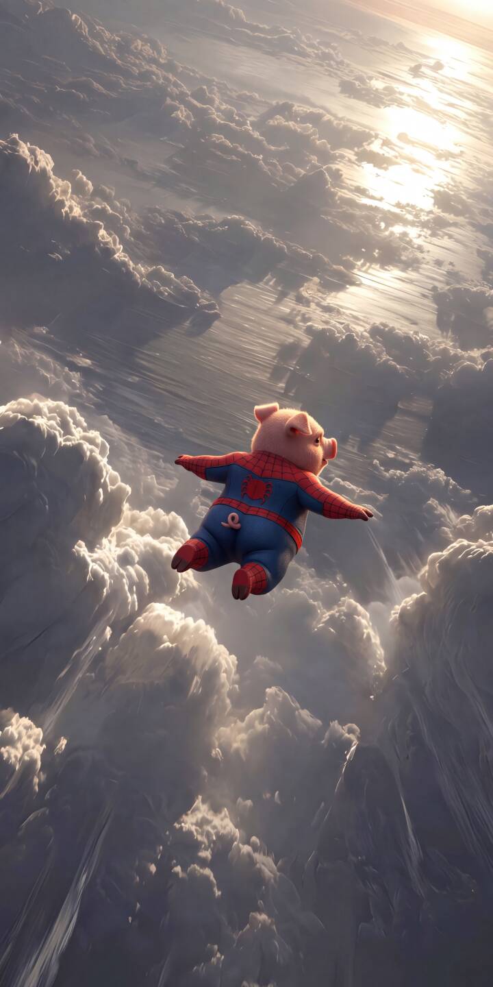 A brave Spider-Pig with its tiny curly tail visible is soaring through a vibrant, sunlit cloudscape in this stunning 4K wallpaper, making an epic iPhone wallpaper for fans of unique heroes. | funny superhero spiderman iphone clouds wallpaper mobile 4k wallpaper hd wallpaper spider-pig peter porker flying pig A brave Spider-Pig with its tiny curly tail visible is soaring through a vibrant, sunlit cloudscape in this stunning 4K wallpaper, making an epic iPhone wallpaper for fans of unique heroes.