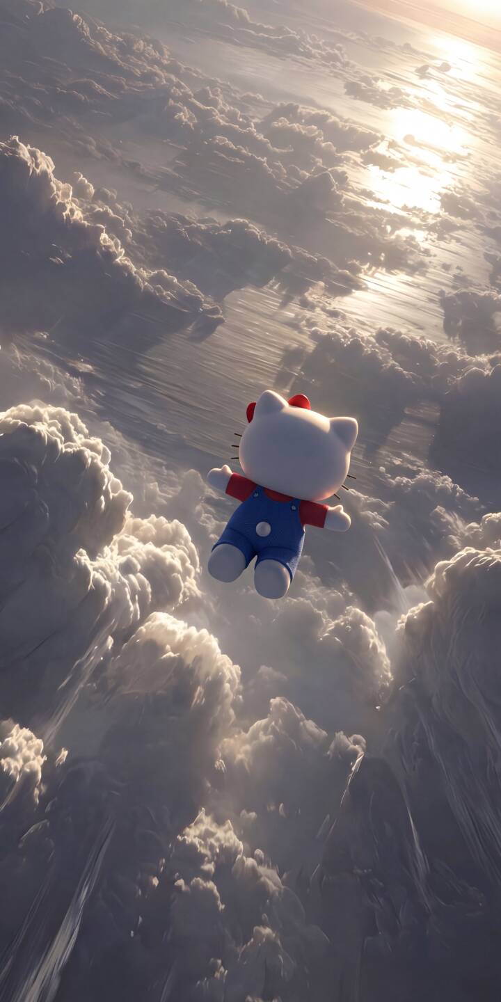 Clad in her signature blue overalls and red shirt, Hello Kitty soars gently through a breathtaking sky of luminous white clouds in this charming 4K wallpaper, a delightful mobile wallpaper for your iPhone. | cartoon aesthetic sky cute hello kitty iphone clouds wallpaper mobile 4k wallpaper hd wallpaper sanrio Clad in her signature blue overalls and red shirt, Hello Kitty soars gently through a breathtaking sky of luminous white clouds in this charming 4K wallpaper, a delightful mobile wallpaper for your iPhone.