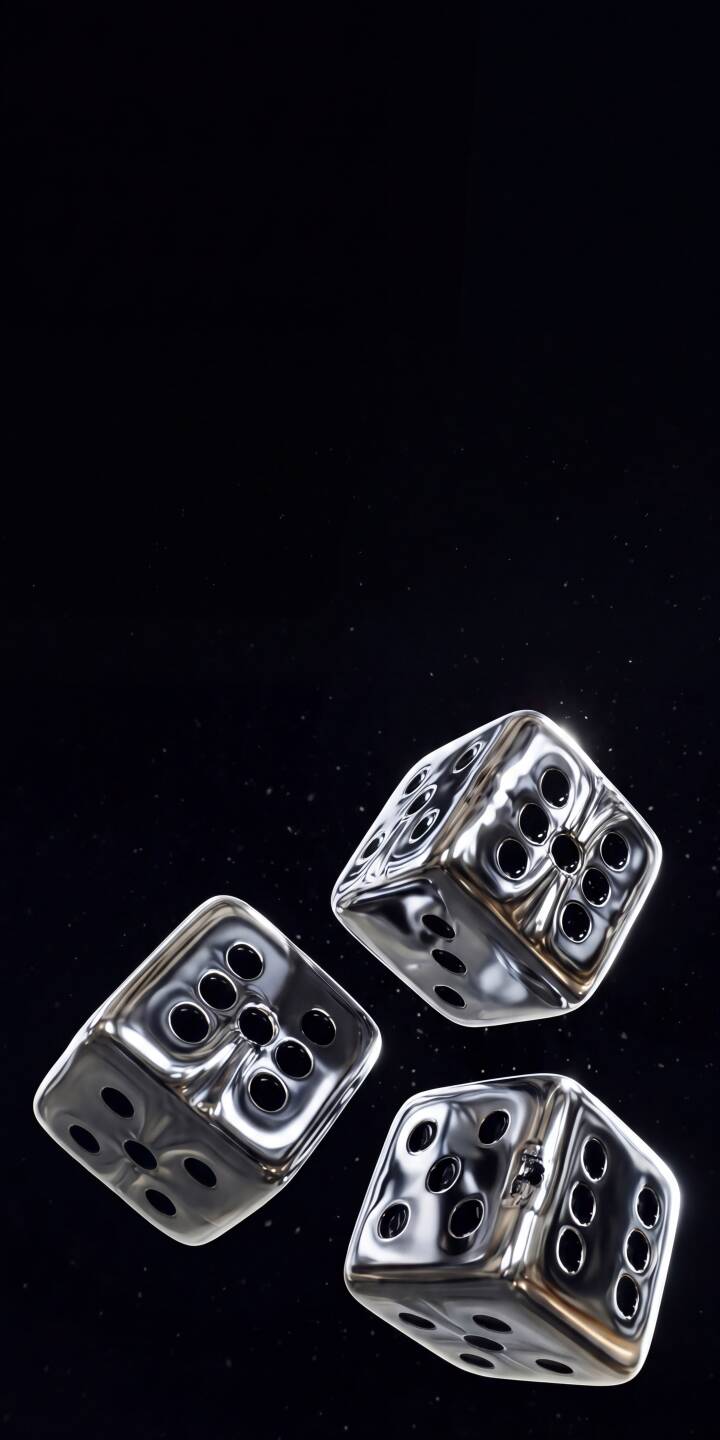 Three gleaming chrome dice appear suspended mid-roll against a sleek dark backdrop, their reflective surfaces catching subtle highlights in this stunning 4K wallpaper. This dynamic metallic dice wallpaper is a perfect choice to personalize your iPhone screen. | iphone abstract wallpaper dice mobile metallic 4k wallpaper hd wallpaper sleek gambling lucky chrome dice Three gleaming chrome dice appear suspended mid-roll against a sleek dark backdrop, their reflective surfaces catching subtle highlights in this stunning 4K wallpaper. This dynamic metallic dice wallpaper is a perfect choice to personalize your iPhone screen.