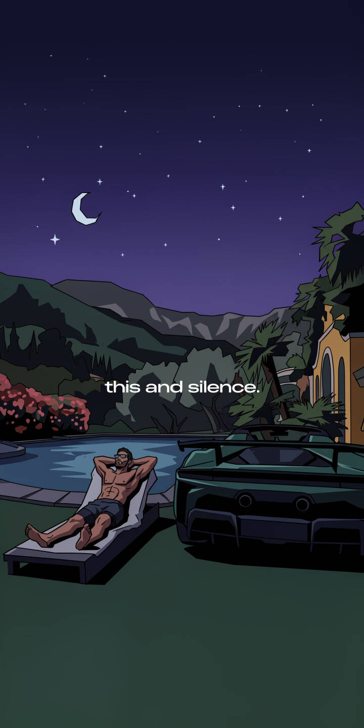 A serene crescent moon hangs in the deep night sky, casting a gentle glow over a man relaxing beside a luxury sports car and calm pool in this stylized 4K wallpaper. This stunning night scene is an ideal wallpaper for iPhone users seeking a tranquil escape. | cartoon night moon iphone luxury stars wallpaper chill mobile 4k wallpaper hd wallpaper poolside A serene crescent moon hangs in the deep night sky, casting a gentle glow over a man relaxing beside a luxury sports car and calm pool in this stylized 4K wallpaper. This stunning night scene is an ideal wallpaper for iPhone users seeking a tranquil escape.