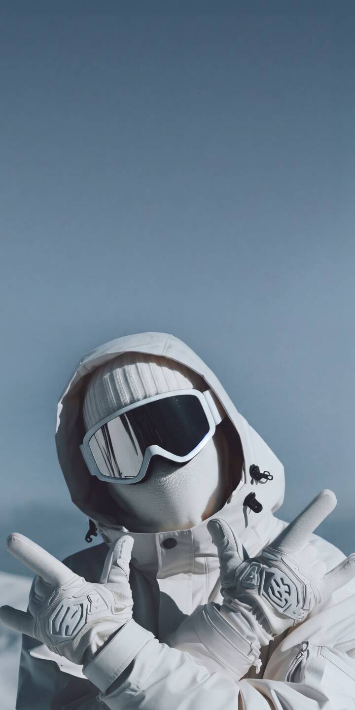 Reflective white ski goggles dominate the scene, shrouding a mysterious figure in an all-white winter outfit in this striking 4K wallpaper — an ideal wallpaper for iPhone users seeking a cool, minimalist vibe. | goggles iphone wallpaper cold mobile 4k wallpaper hd wallpaper mysterious winter aesthetic white outfit ski gear Reflective white ski goggles dominate the scene, shrouding a mysterious figure in an all-white winter outfit in this striking 4K wallpaper — an ideal wallpaper for iPhone users seeking a cool, minimalist vibe.