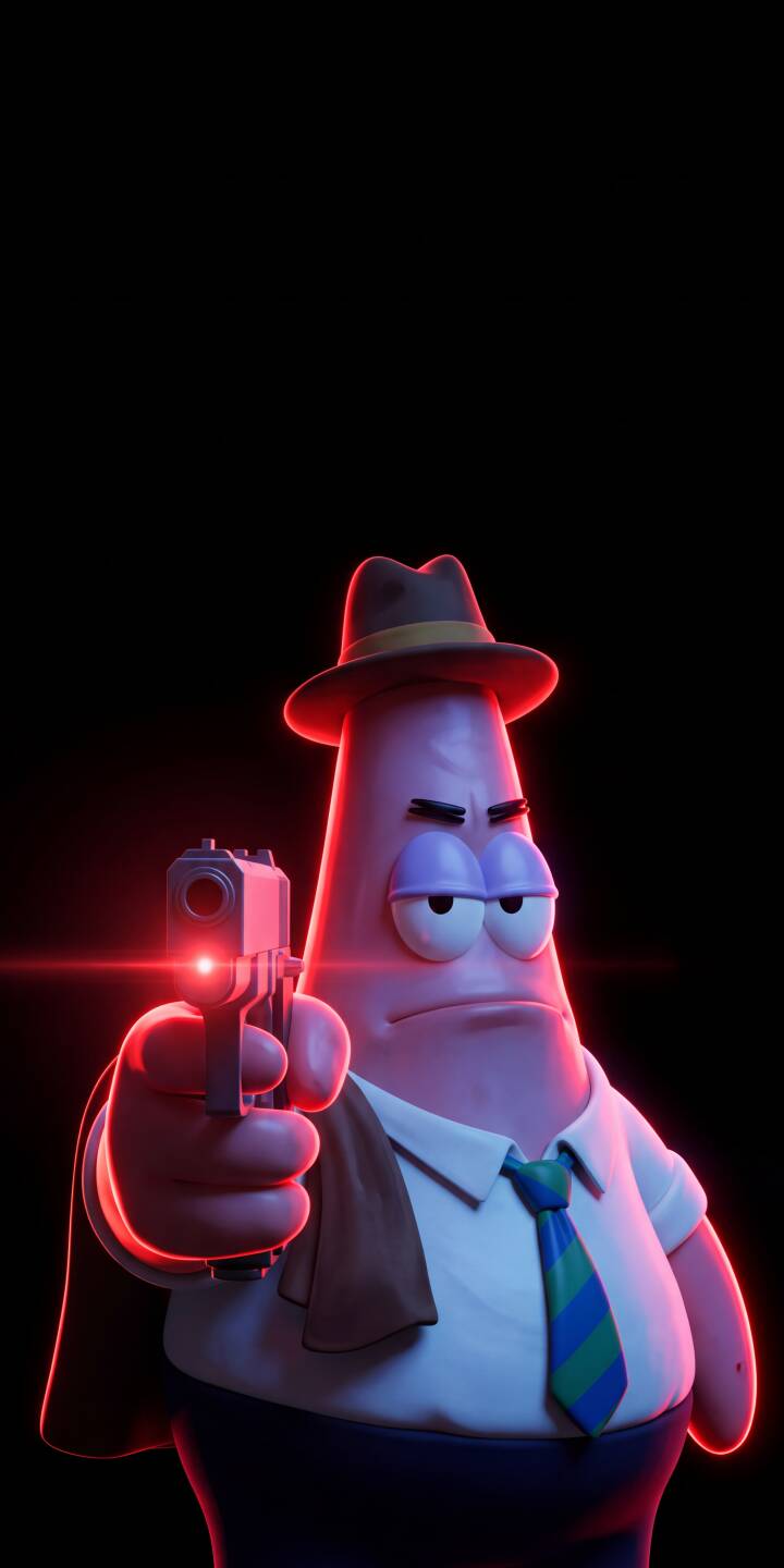 A fierce red laser beam shoots from Patrick Star's handgun, as he sports a gritty detective hat and serious expression in this stunning 4K wallpaper. This intense visual makes for an incredible iPhone wallpaper, perfect for fans wanting a unique twist on the beloved character. | spongebob dark gun iphone 3d wallpaper patrick star mobile 4k wallpaper hd wallpaper detective A fierce red laser beam shoots from Patrick Star's handgun, as he sports a gritty detective hat and serious expression in this stunning 4K wallpaper. This intense visual makes for an incredible iPhone wallpaper, perfect for fans wanting a unique twist on the beloved character.