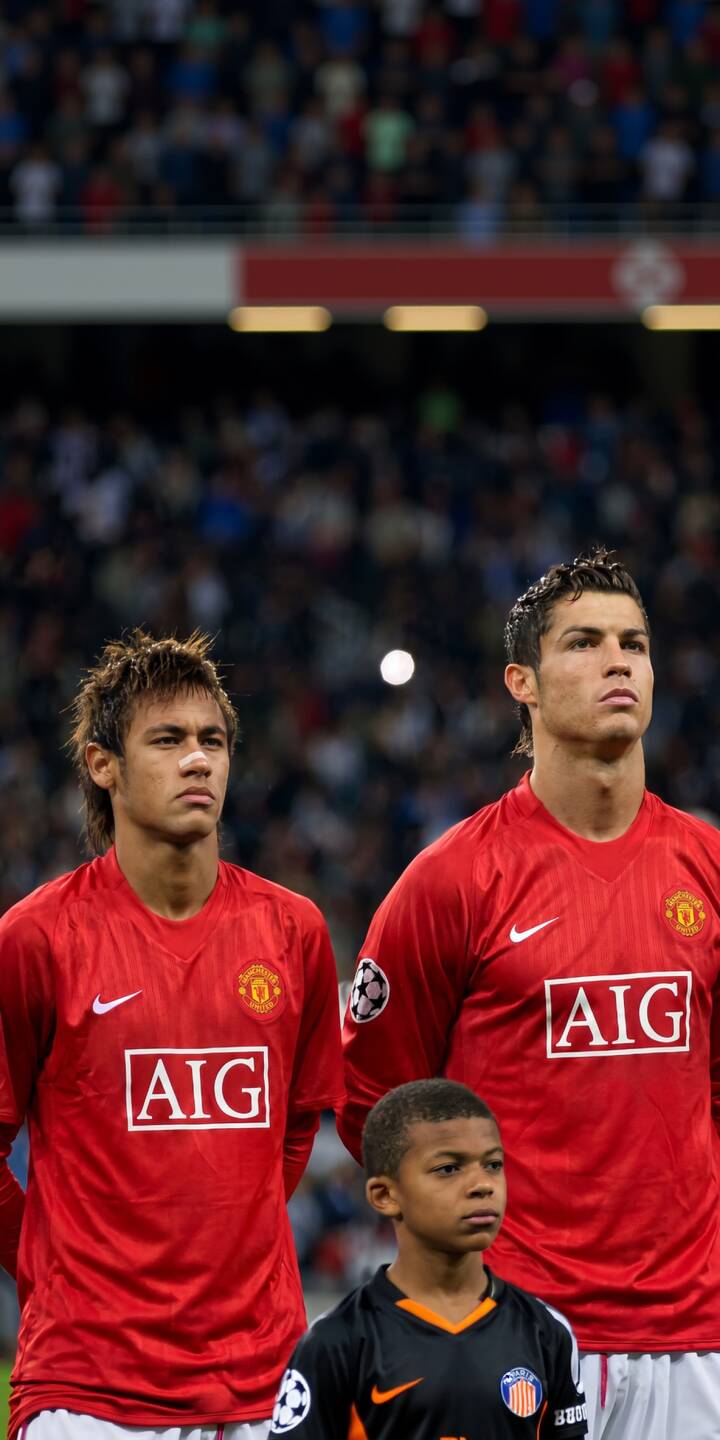 Young Kylian Mbappé stands solemnly between football legends Neymar and Cristiano Ronaldo, all wearing their respective team kits, in this historic 4K wallpaper capturing a moment of past and future greatness. This iconic moment makes for a powerful iPhone wallpaper. | sports football iphone soccer wallpaper neymar cristiano ronaldo legends mobile 4k wallpaper hd wallpaper kylian mbappe Young Kylian Mbappé stands solemnly between football legends Neymar and Cristiano Ronaldo, all wearing their respective team kits, in this historic 4K wallpaper capturing a moment of past and future greatness. This iconic moment makes for a powerful iPhone wallpaper.