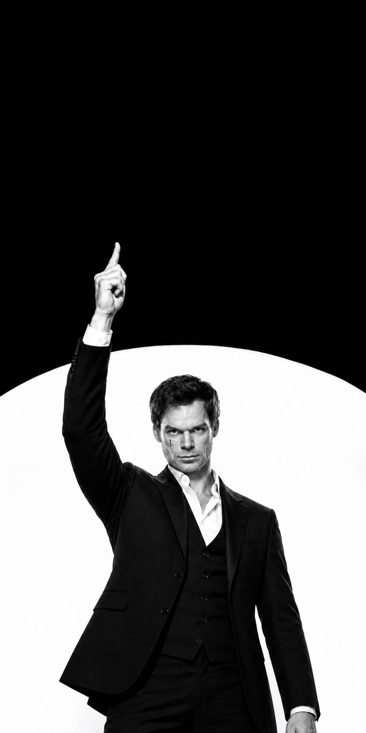 Michael C. Hall's intense gaze and sharp black suit are highlighted in this dramatic 4K wallpaper, with his arm raised and finger pointing upwards against a stark black and white background—a perfect iPhone wallpaper for fans. | actor suit iphone dexter stylish wallpaper black and white mobile 4k wallpaper hd wallpaper michael c hall monochrome Michael C. Hall's intense gaze and sharp black suit are highlighted in this dramatic 4K wallpaper, with his arm raised and finger pointing upwards against a stark black and white background—a perfect iPhone wallpaper for fans.
