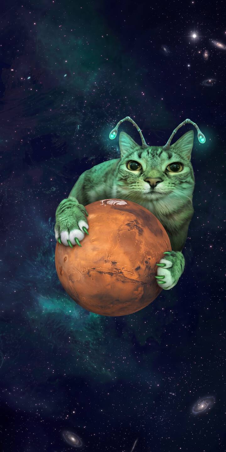 With glowing blue antennae and bright green claws, this adorable alien cat embraces the planet Mars against a swirling cosmic backdrop, creating a unique 4K wallpaper perfect for iPhone. This captivating wallpaper is a must-have for space and feline enthusiasts. | neon cute iphone fantasy galaxy mars wallpaper mobile 4k wallpaper hd wallpaper alien cat space cat With glowing blue antennae and bright green claws, this adorable alien cat embraces the planet Mars against a swirling cosmic backdrop, creating a unique 4K wallpaper perfect for iPhone. This captivating wallpaper is a must-have for space and feline enthusiasts.