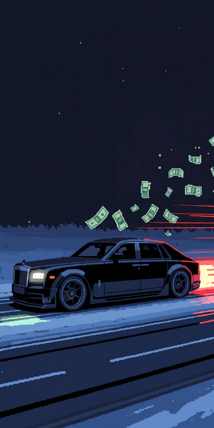 Cash bills stream dynamically behind a sleek black luxury car driving under a starry night sky in this striking pixel art 4K wallpaper ",a must-have wallpaper for iPhone enthusiasts. | aesthetic money iphone wallpaper night drive mobile luxury car pixel art 4k wallpaper hd wallpaper wealth Cash bills stream dynamically behind a sleek black luxury car driving under a starry night sky in this striking pixel art 4K wallpaper ",a must-have wallpaper for iPhone enthusiasts.