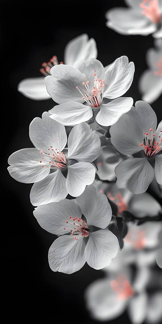 Delicate white cherry blossoms with vibrant pink stamens stand out against a dark, blurred background in this stunning 4K wallpaper. It's a serene, aesthetic wallpaper perfect for any iPhone. | diy Delicate white cherry blossoms with vibrant pink stamens stand out against a dark, blurred background in this stunning 4K wallpaper. It's a serene, aesthetic wallpaper perfect for any iPhone.