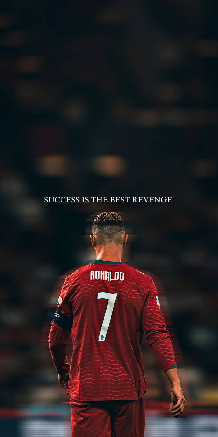 The powerful quote "SUCCESS IS THE BEST REVENGE." hangs above Cristiano Ronaldo, seen from behind in his iconic red Portugal jersey number 7, making for an inspiring 4K wallpaper. This motivational wallpaper is ideal for iPhone users, capturing the drive of a legendary athlete with a clean fade haircut against a dark, blurred background. | football motivational iphone ronaldo soccer wallpaper cr7 portugal cristiano ronaldo mobile 4k wallpaper hd wallpaper The powerful quote "SUCCESS IS THE BEST REVENGE." hangs above Cristiano Ronaldo, seen from behind in his iconic red Portugal jersey number 7, making for an inspiring 4K wallpaper. This motivational wallpaper is ideal for iPhone users, capturing the drive of a legendary athlete with a clean fade haircut against a dark, blurred background.