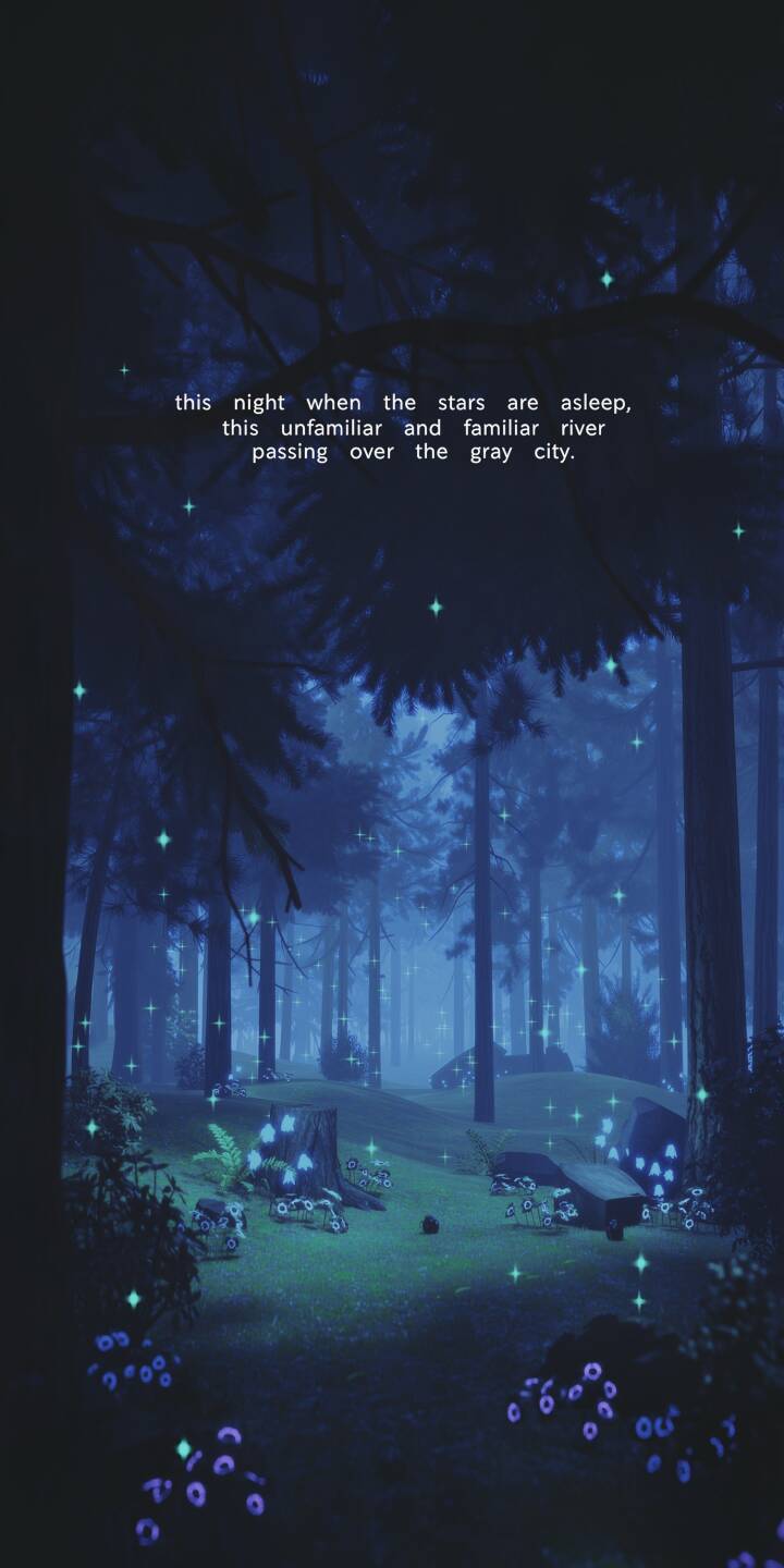 An ethereal blue glow permeates a dense night forest, where sparkling specks of light dance amongst towering trees and mystical flora along with poetic text; this stunning 4K wallpaper is perfect for iPhone users seeking a serene, dark wallpaper. | aesthetic forest night quote iphone fantasy stars wallpaper mobile glowing 4k wallpaper hd wallpaper An ethereal blue glow permeates a dense night forest, where sparkling specks of light dance amongst towering trees and mystical flora along with poetic text; this stunning 4K wallpaper is perfect for iPhone users seeking a serene, dark wallpaper.