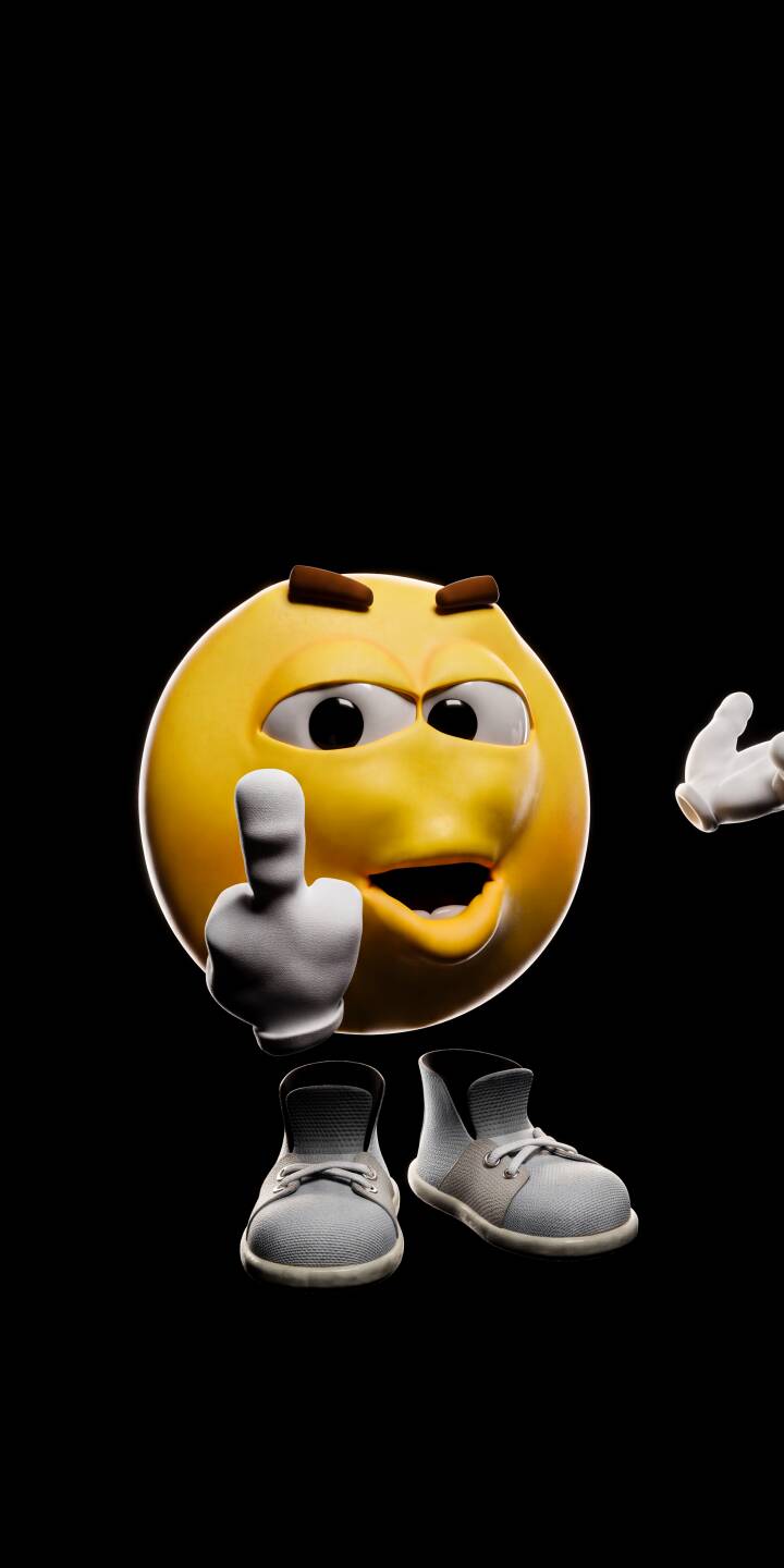 With an expressive scowl, this 3D yellow M&M-style character defiantly displays a middle finger and wears stylish grey sneakers, creating a bold 4K wallpaper statement. This highly detailed wallpaper is perfect for personalizing your iPhone. | funny iphone wallpaper emoji mobile 4k wallpaper hd wallpaper dark background sarcastic 3d art middle finger m&m character With an expressive scowl, this 3D yellow M&M-style character defiantly displays a middle finger and wears stylish grey sneakers, creating a bold 4K wallpaper statement. This highly detailed wallpaper is perfect for personalizing your iPhone.