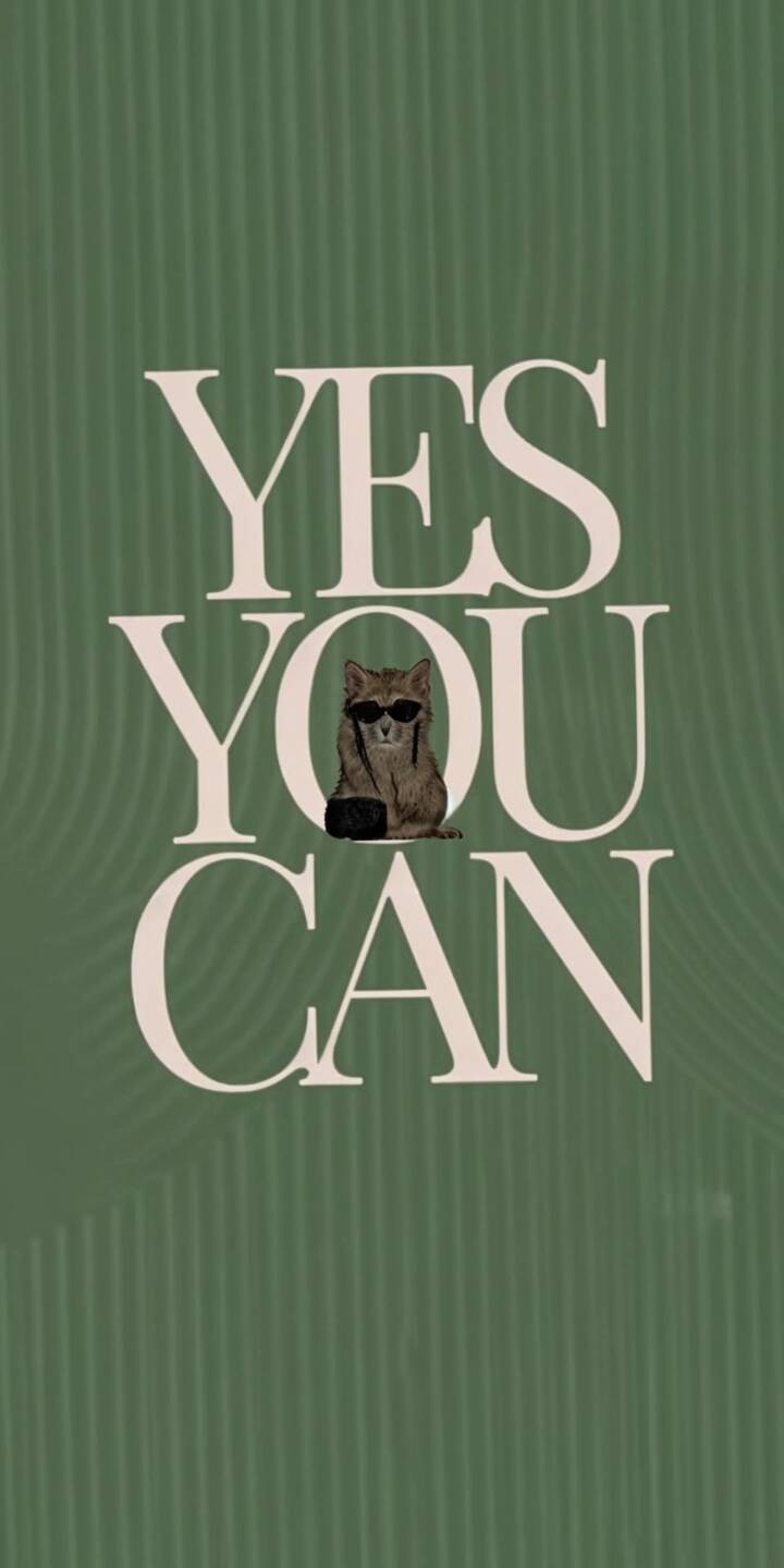 The stylish cat in sunglasses, perched elegantly with a small black bag, divides the motivating "YES YOU CAN" text in this unique 4K wallpaper. This uplifting design is a perfect wallpaper for iPhone, offering a daily boost of confidence. | aesthetic green cat motivational iphone wallpaper mobile 4k wallpaper hd wallpaper inspirational cool cat sunglasses cat The stylish cat in sunglasses, perched elegantly with a small black bag, divides the motivating "YES YOU CAN" text in this unique 4K wallpaper. This uplifting design is a perfect wallpaper for iPhone, offering a daily boost of confidence.