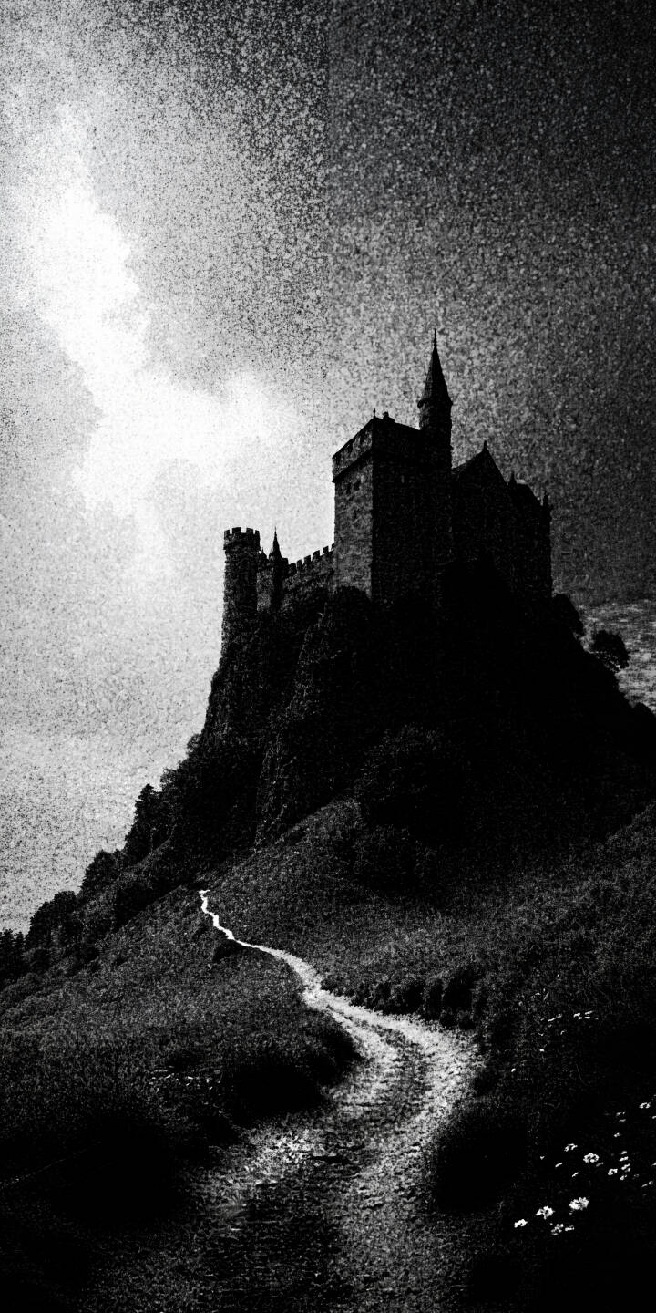 The imposing silhouette of a dark, gothic castle dominates a rugged hill, with a winding, textured path leading directly to its ancient walls in this striking 4K wallpaper. This dramatic monochromatic scene is an atmospheric wallpaper, perfectly suited for your iPhone screen. | dark gothic castle path medieval iphone wallpaper mobile 4k wallpaper hd wallpaper monochrome fortress The imposing silhouette of a dark, gothic castle dominates a rugged hill, with a winding, textured path leading directly to its ancient walls in this striking 4K wallpaper. This dramatic monochromatic scene is an atmospheric wallpaper, perfectly suited for your iPhone screen.