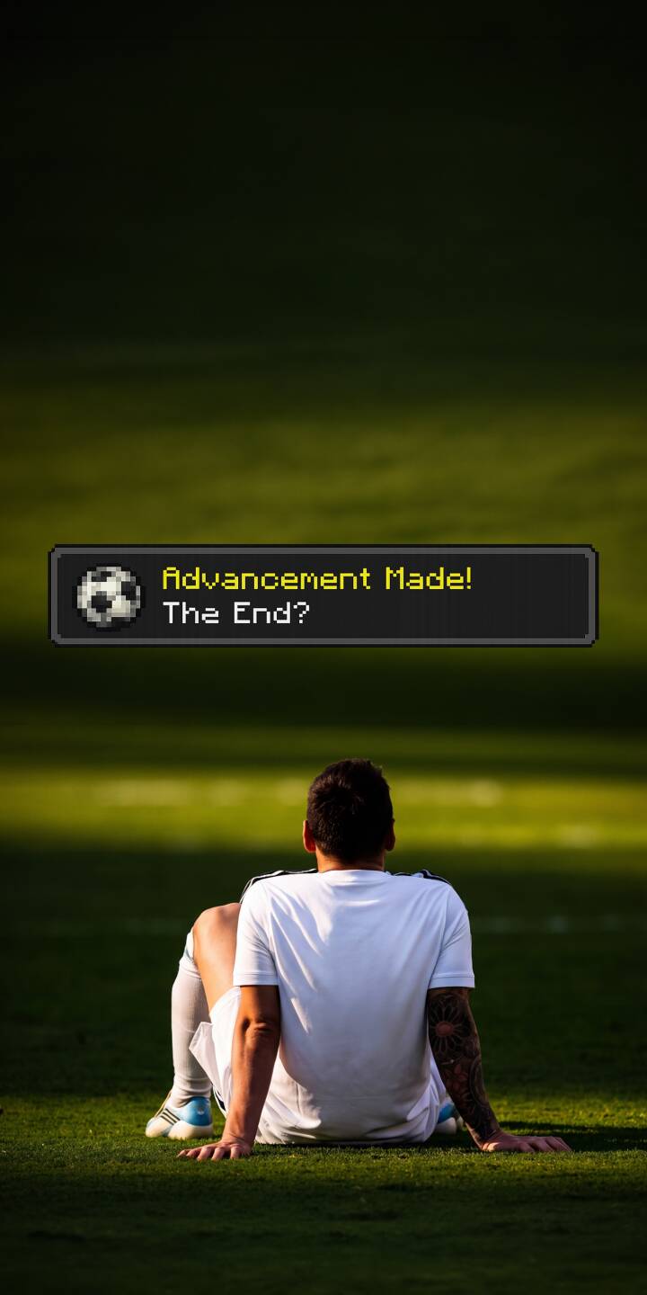 The pixelated 'Advancement Made! The End?' pop-up hovers above a reflective soccer player sitting on a sun-drenched green field in this evocative 4K wallpaper — a perfect mobile wallpaper for your iPhone. | football player iphone soccer wallpaper mobile green field 4k wallpaper hd wallpaper achievement gaming ui advancement made The pixelated 'Advancement Made! The End?' pop-up hovers above a reflective soccer player sitting on a sun-drenched green field in this evocative 4K wallpaper — a perfect mobile wallpaper for your iPhone.